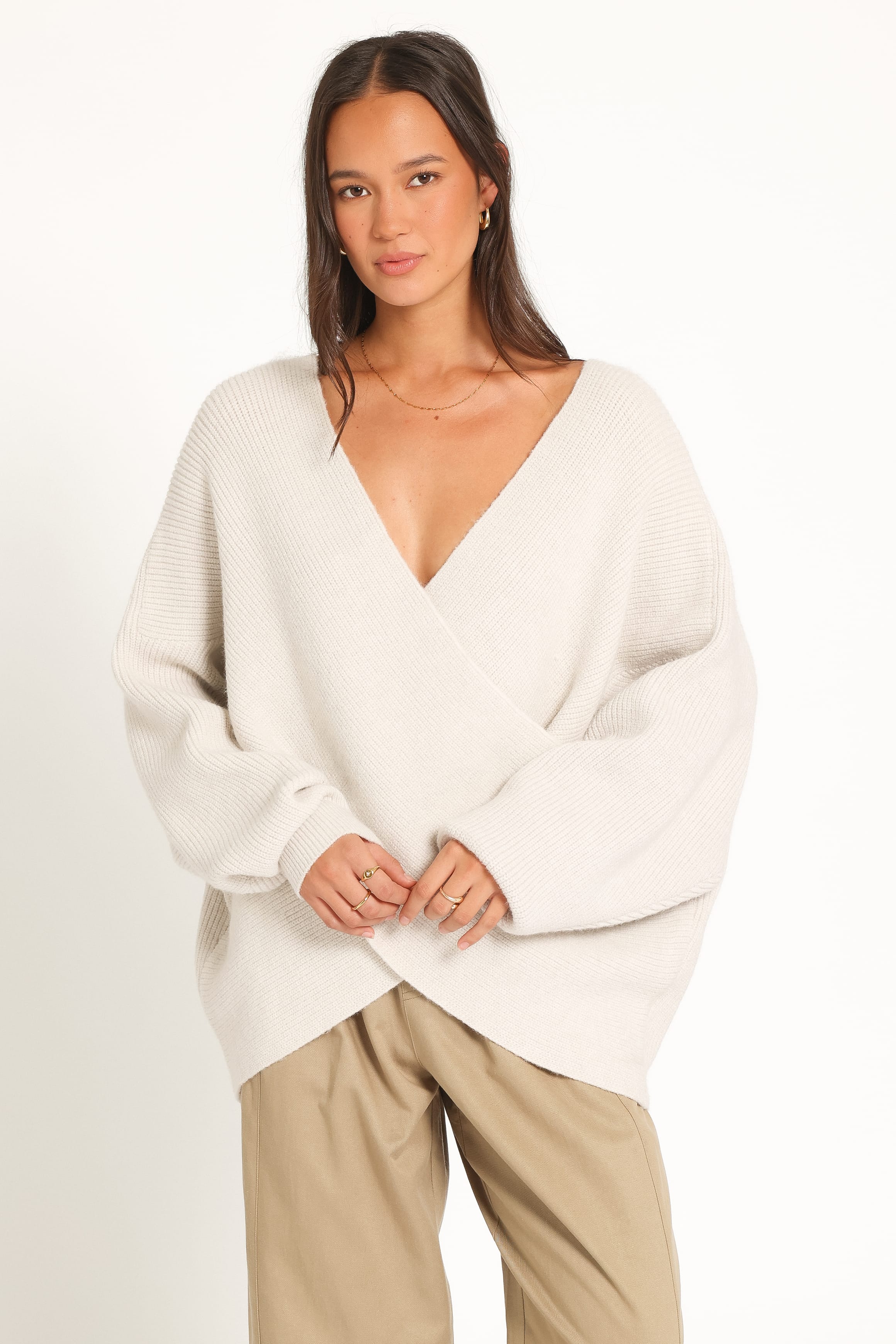 KNITWEAR Stanton Oversized Wrap Sweater - Light Grey