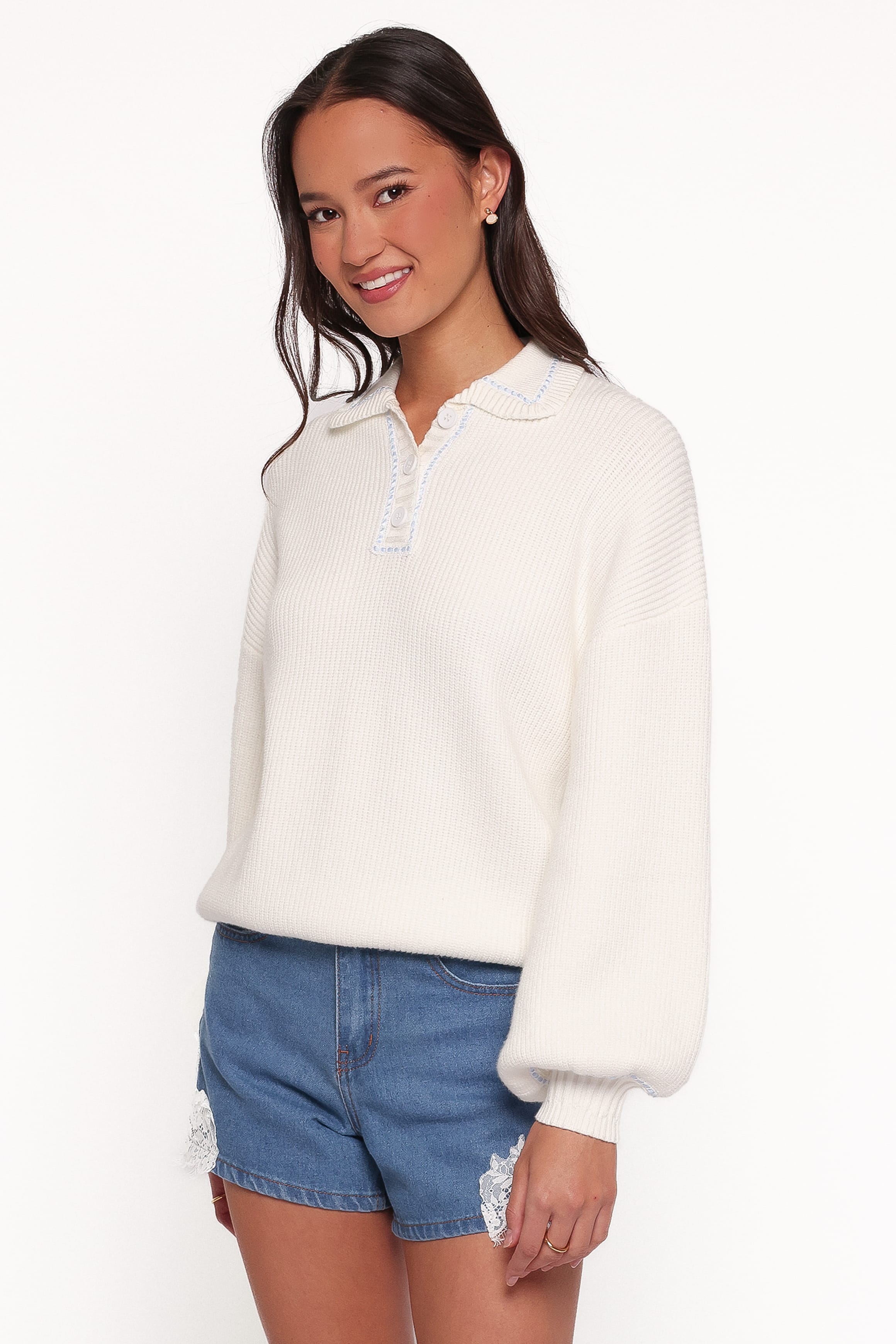 KNITWEAR Tamara Collared Sweater - White