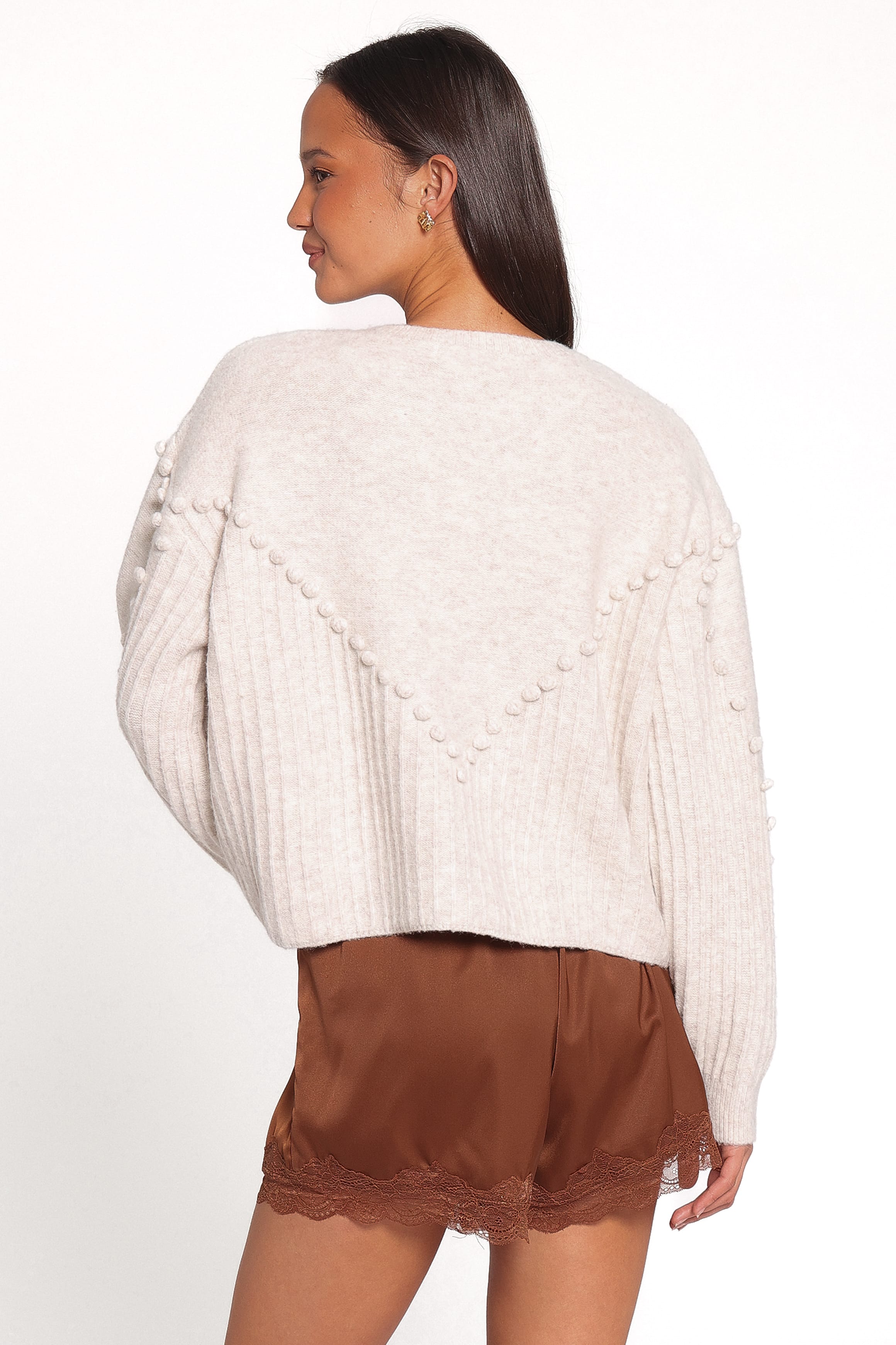 KNITWEAR Tiziana Bobble Cardigan - Oatmeal