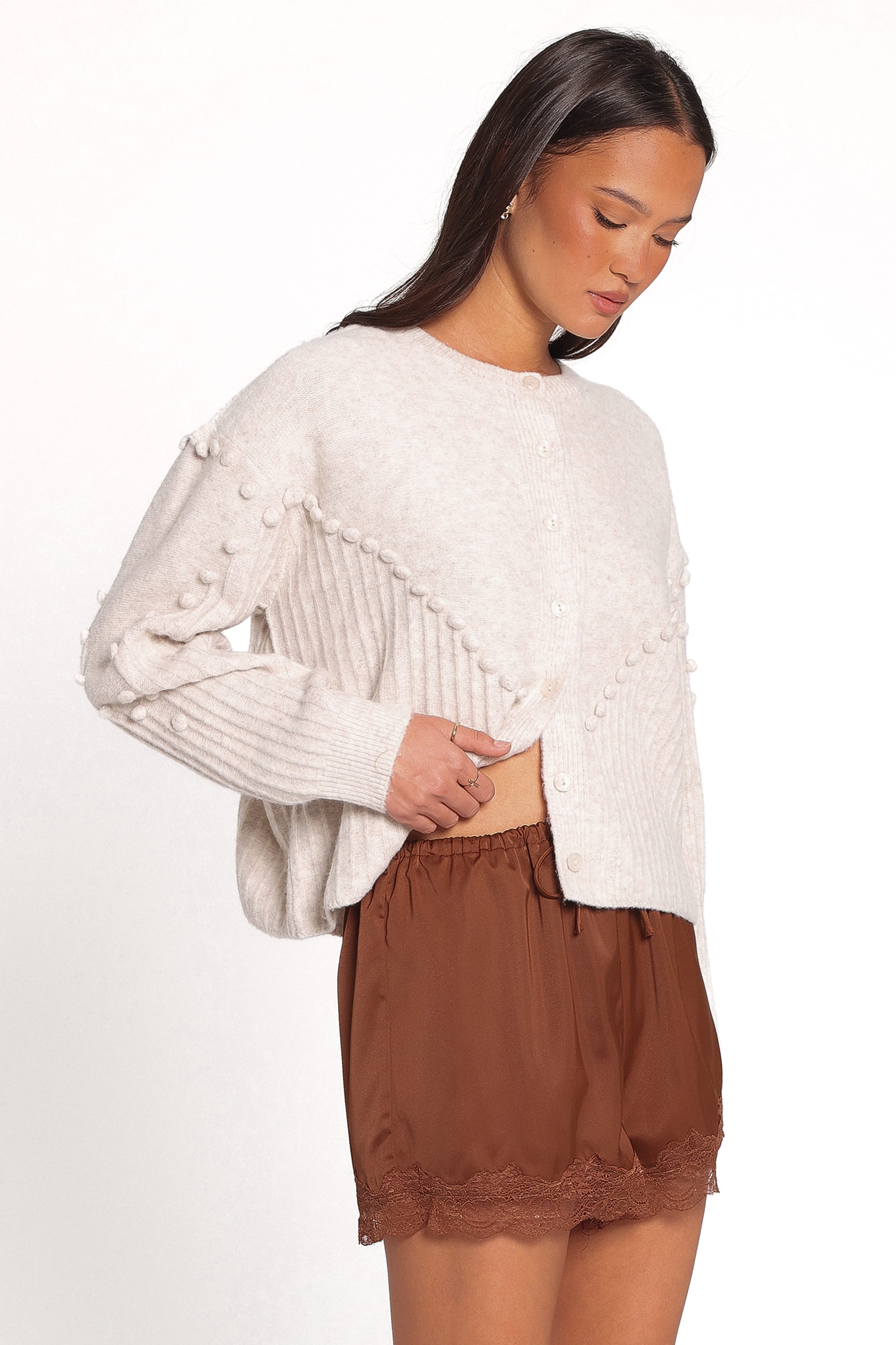 KNITWEAR Tiziana Bobble Cardigan - Oatmeal