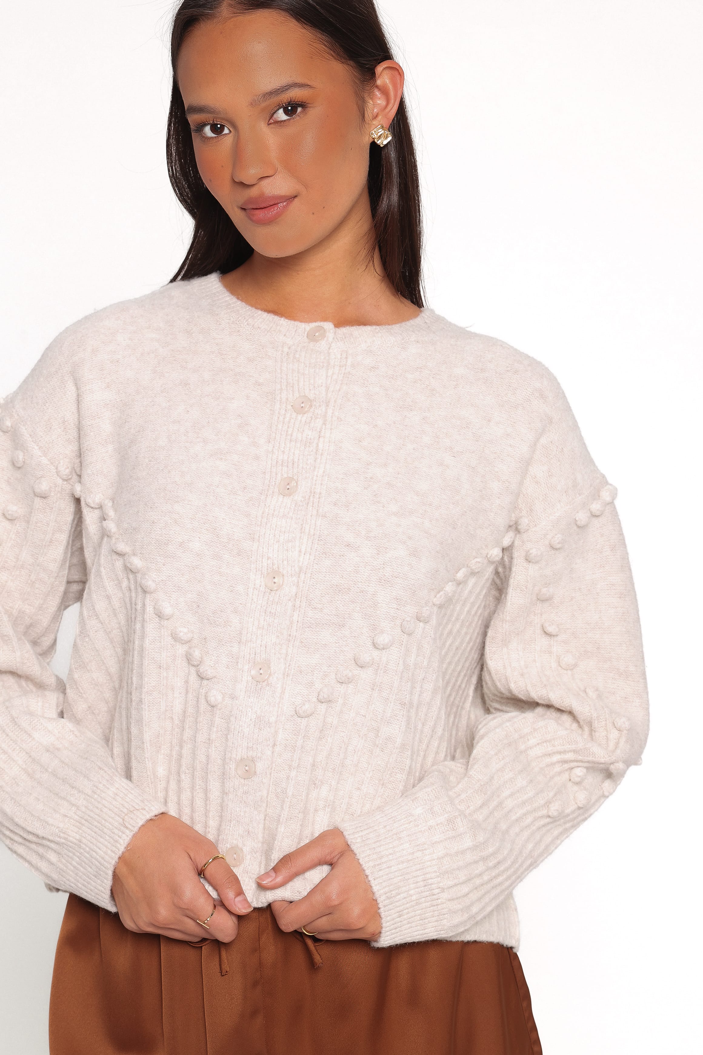 KNITWEAR Tiziana Bobble Cardigan - Oatmeal