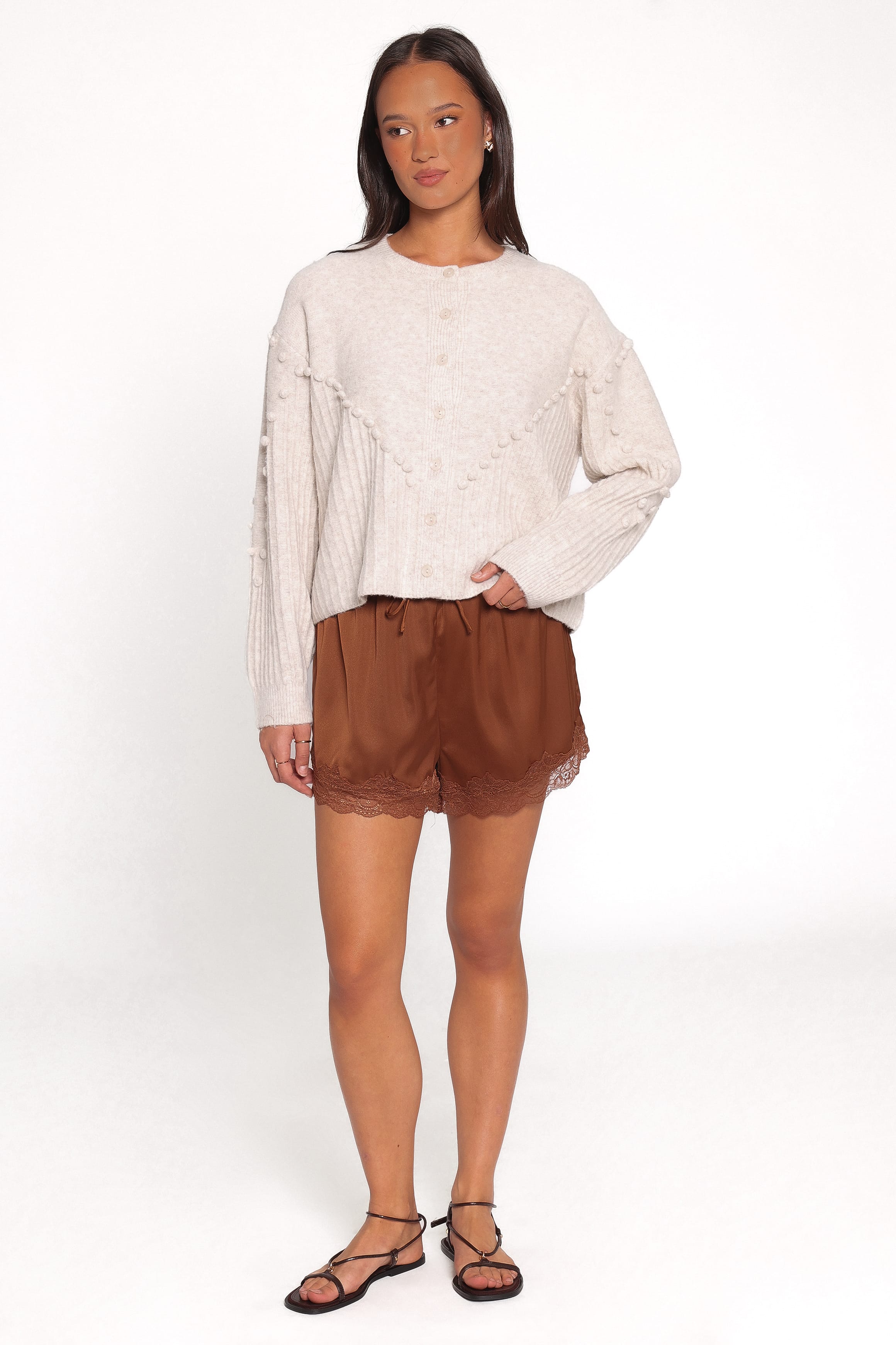 KNITWEAR Tiziana Bobble Cardigan - Oatmeal