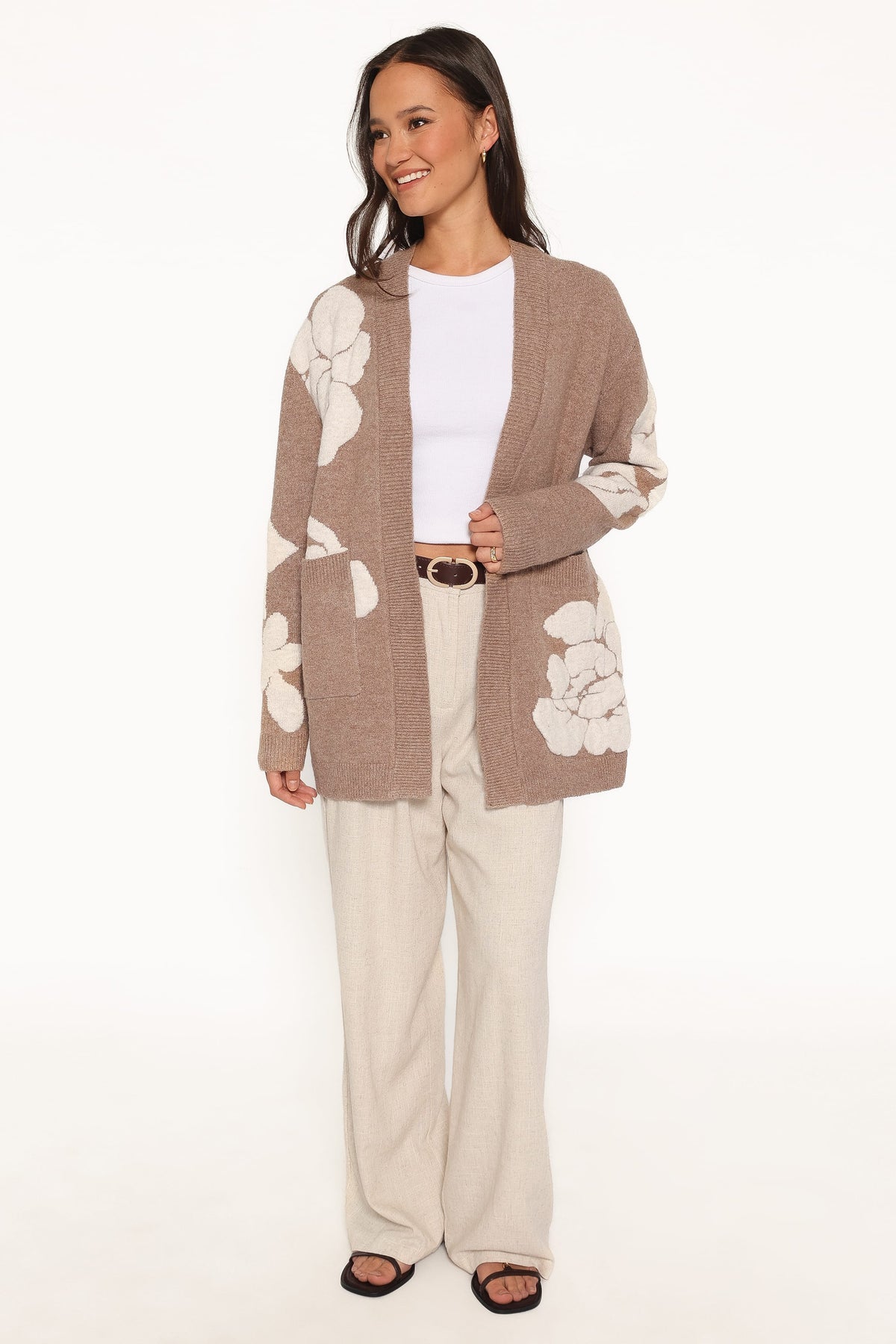 KNITWEAR Wendy Open Cardigan - Beige Floral