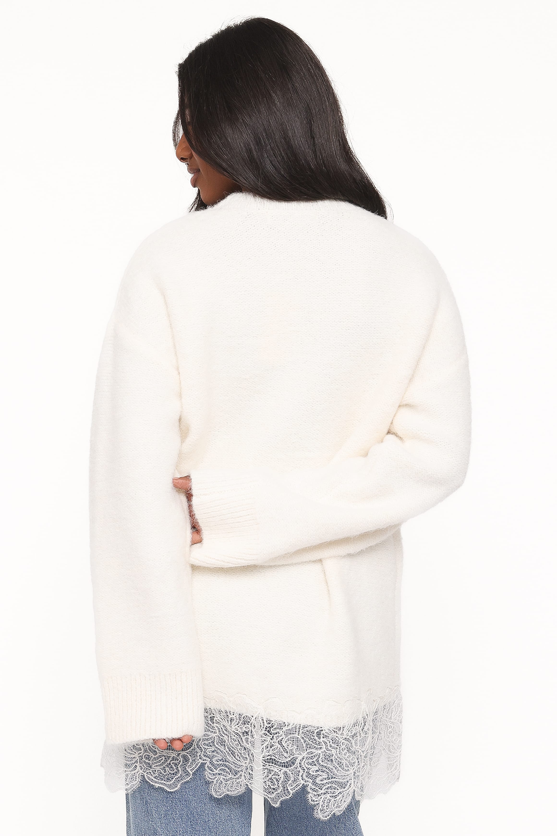 KNITWEAR Zela Lace Trimmed Fluffy Jumper - Cream