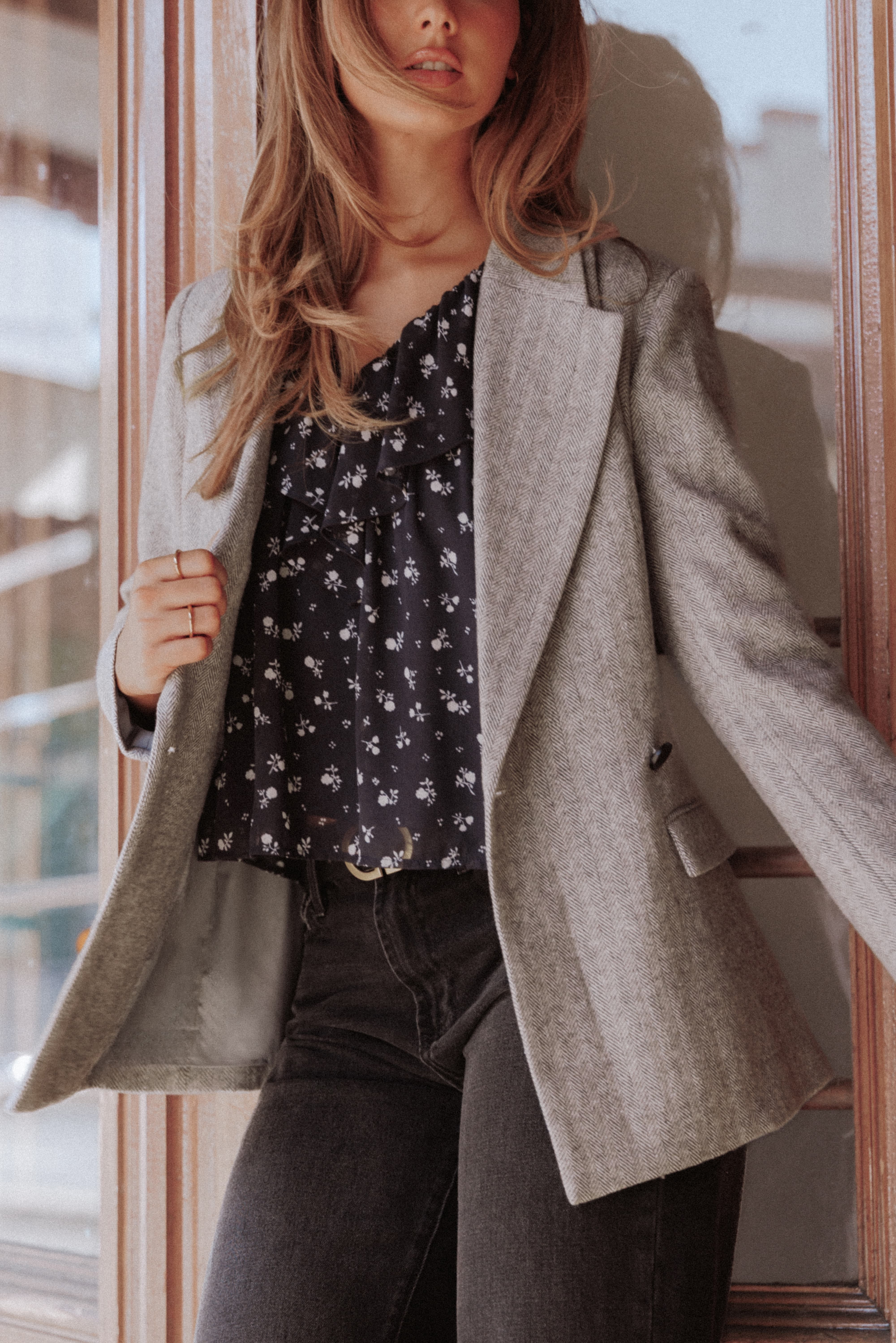 OUTERWEAR Brookes Double Breasted Blazer - Grey Houndstooth