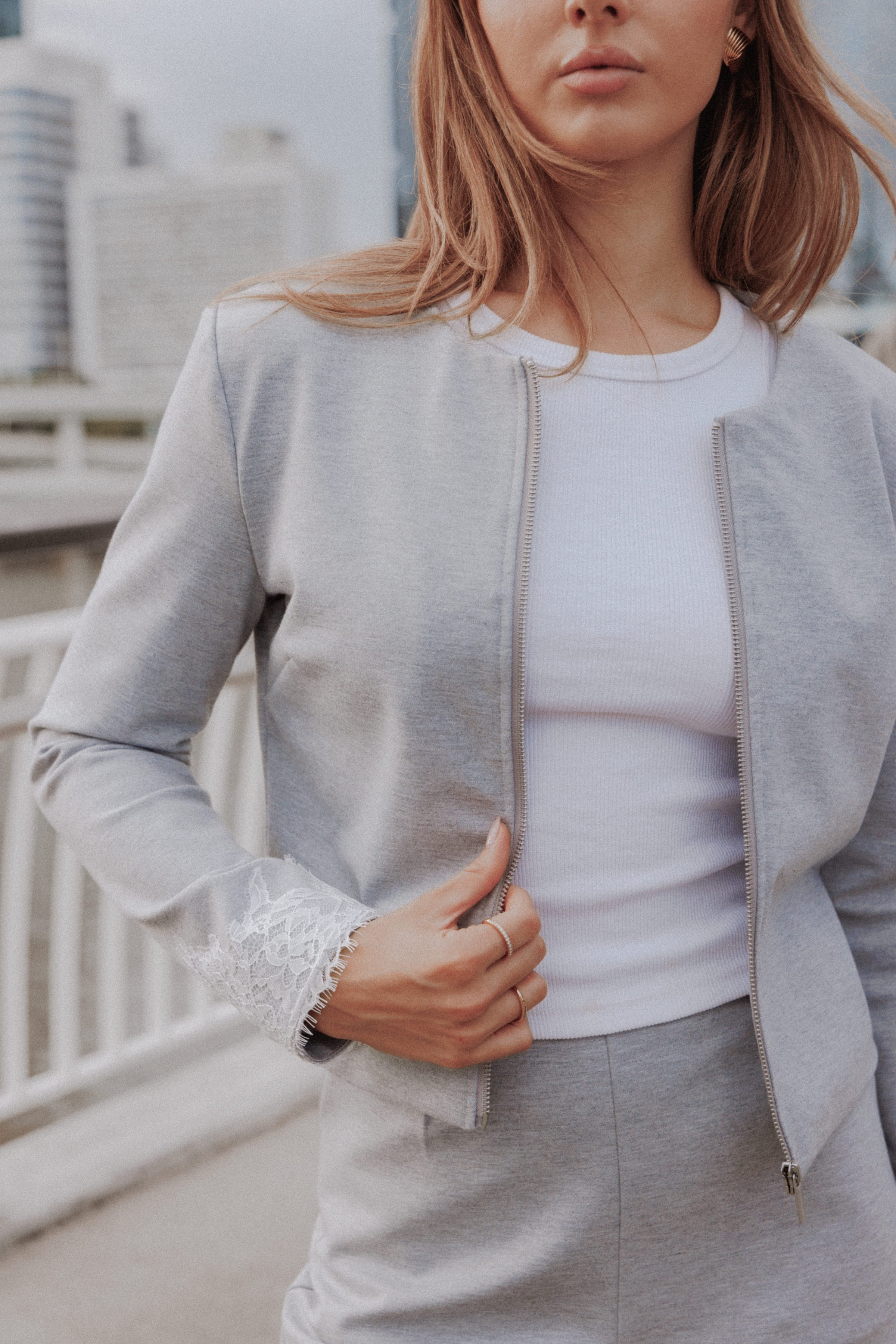 OUTERWEAR Cinzia Cropped Ponte Jacket - Heather Grey