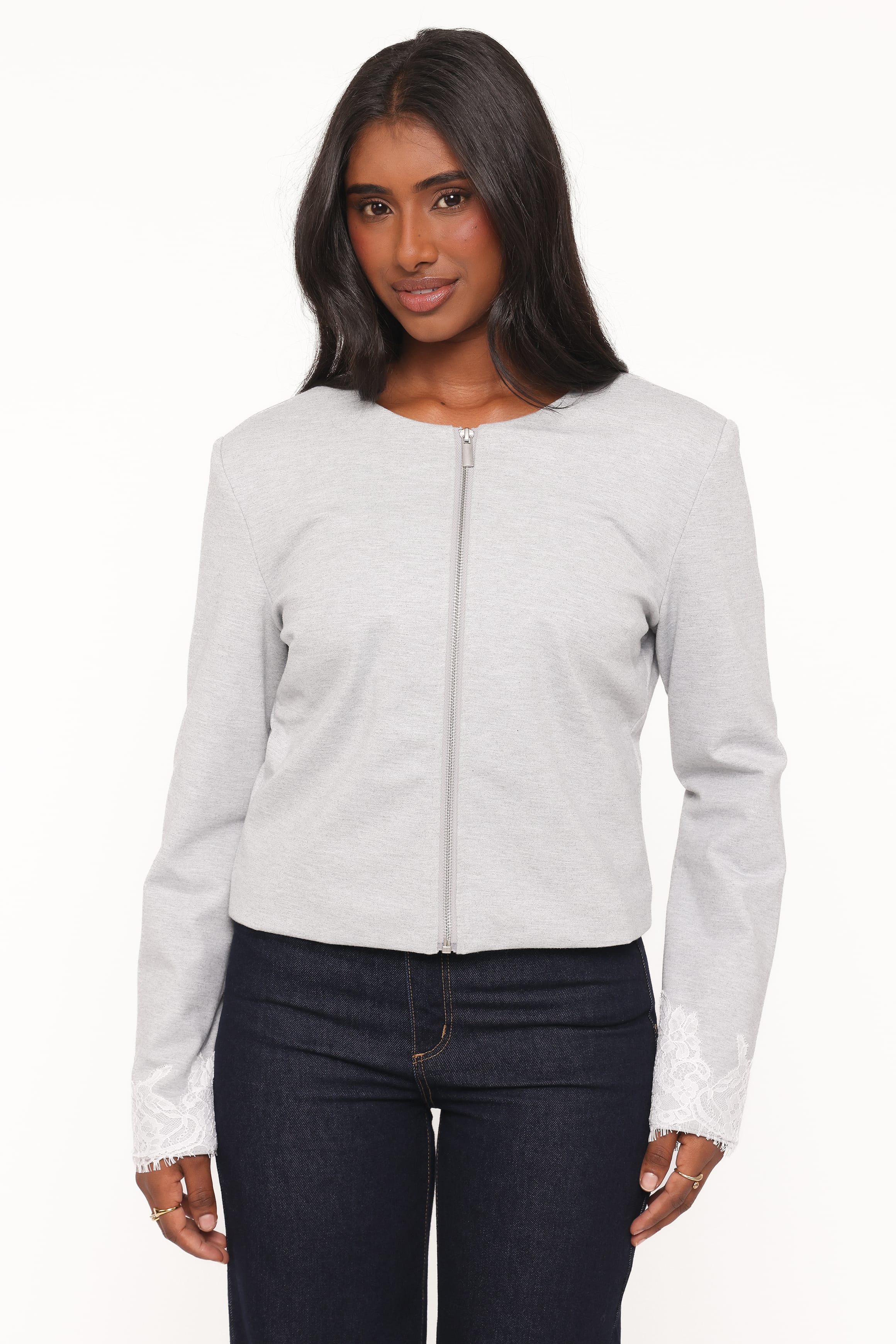 OUTERWEAR Cinzia Cropped Ponte Jacket - Heather Grey
