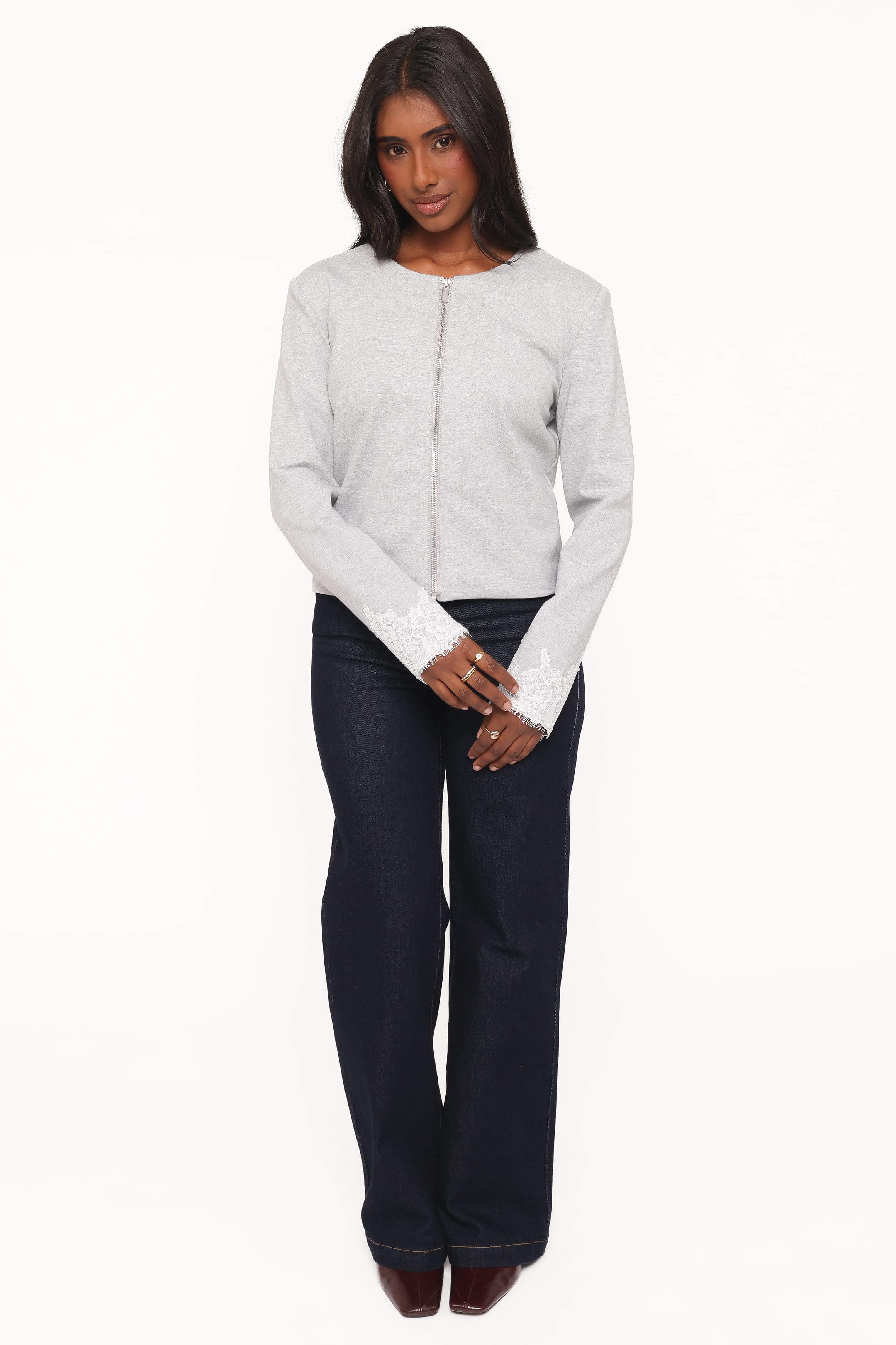 OUTERWEAR Cinzia Cropped Ponte Jacket - Heather Grey