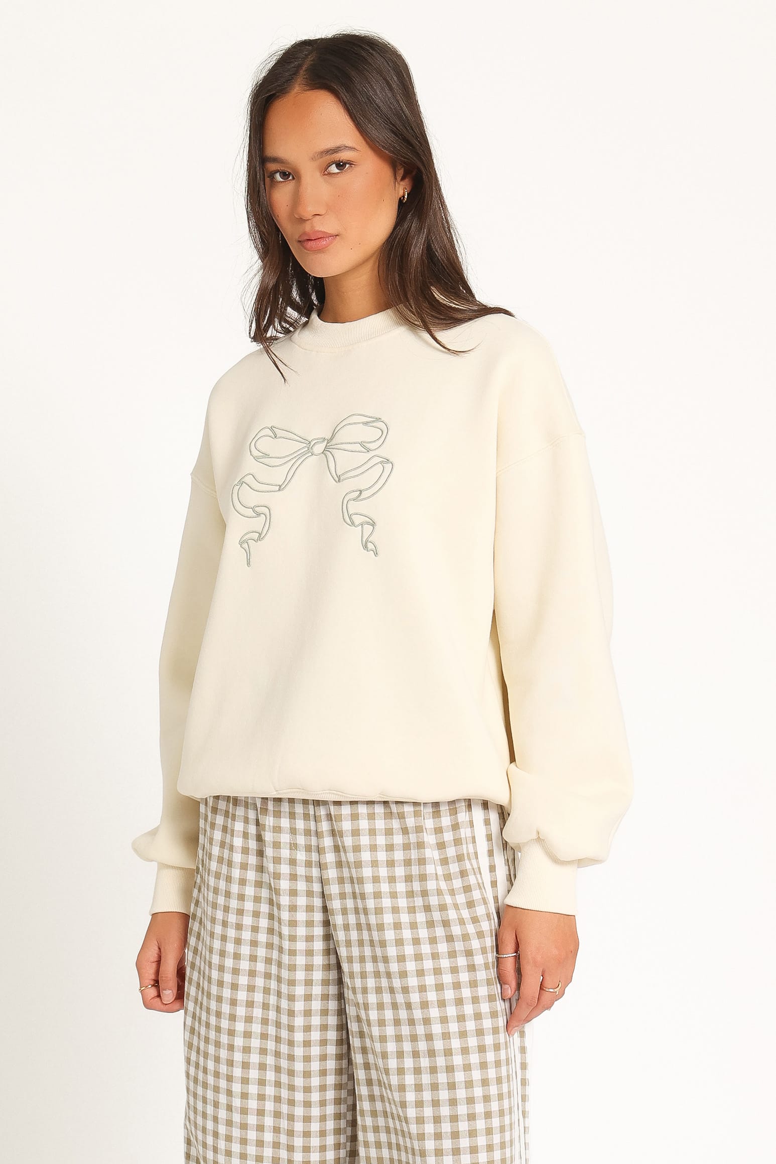 OUTERWEAR Danni Bow Embellished Sweatshirt - Cream