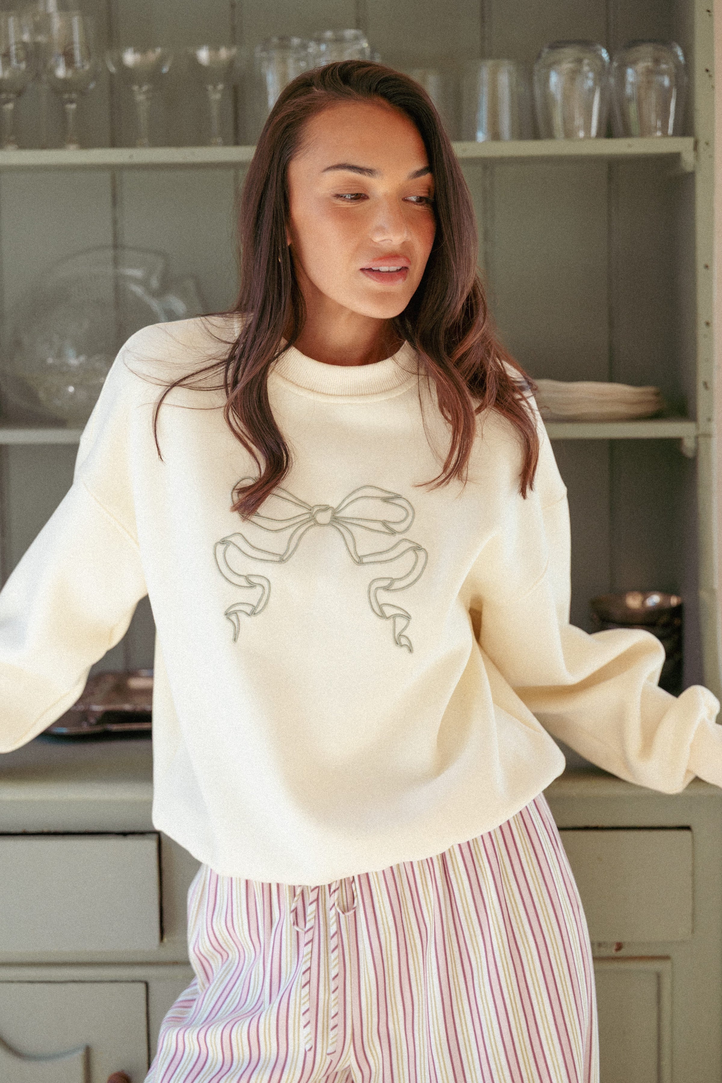 OUTERWEAR Danni Bow Embellished Sweatshirt - Cream