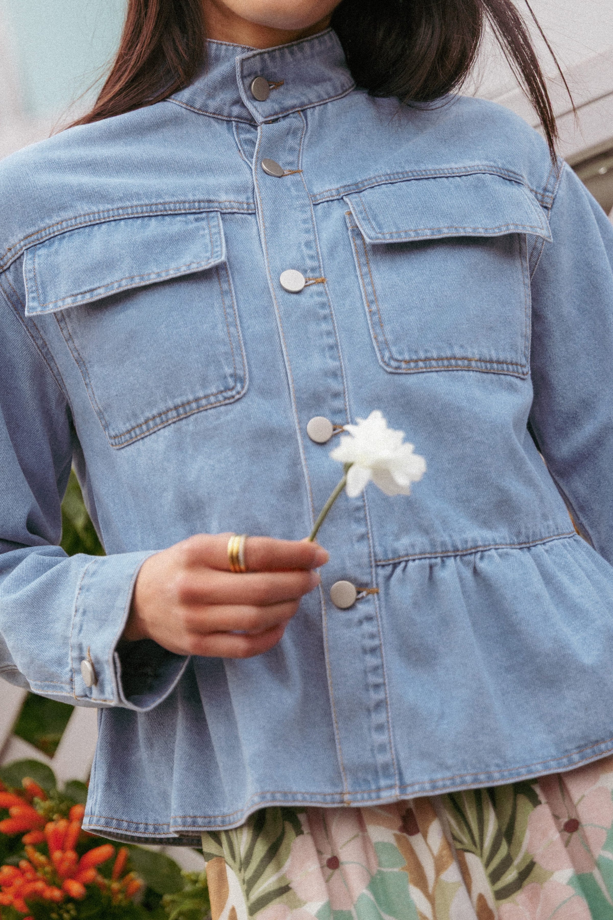 OUTERWEAR Darna Peplum Denim Jacket - Medium Wash