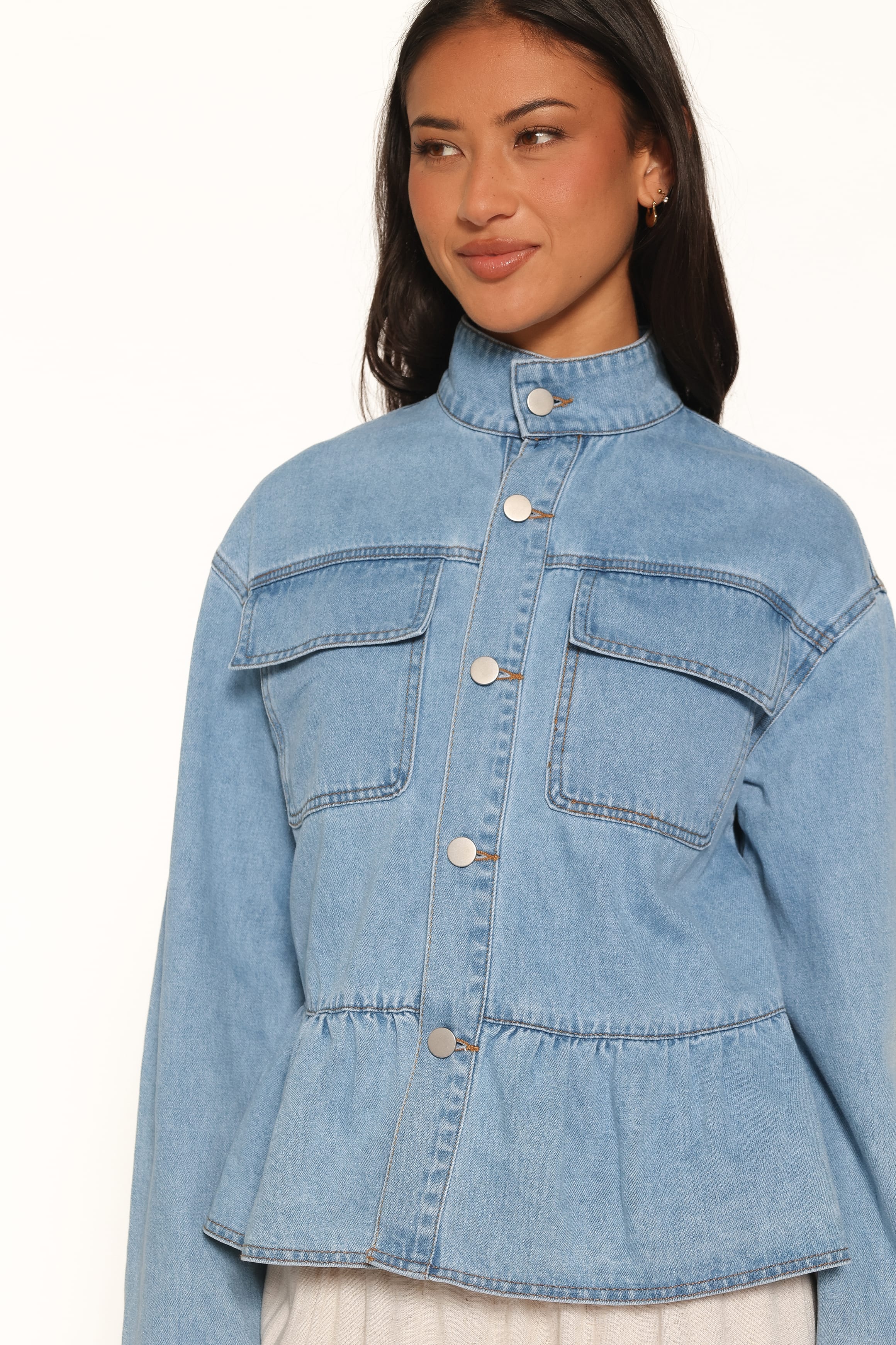 OUTERWEAR Darna Peplum Denim Jacket - Medium Wash