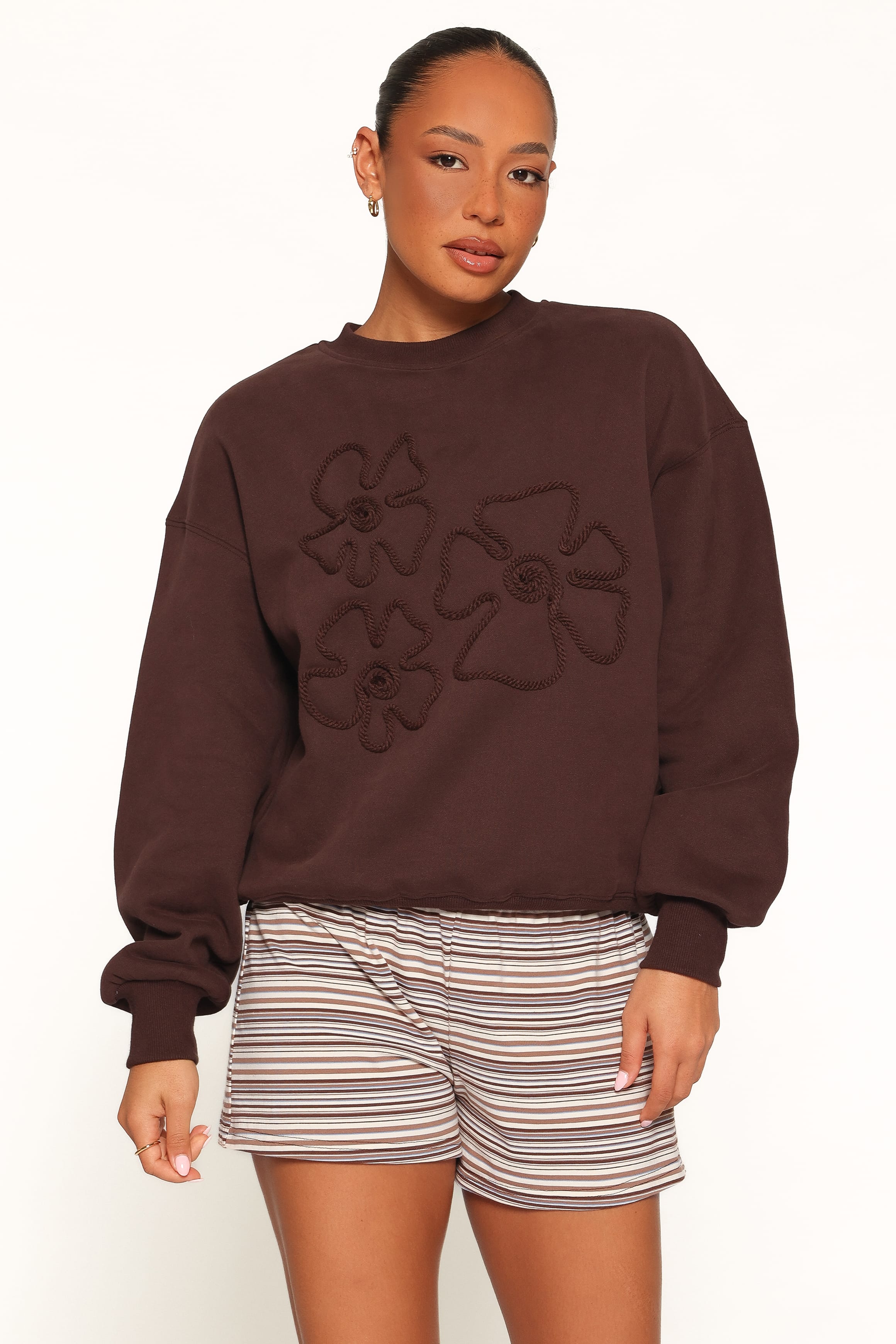 OUTERWEAR Harlie Embroidered Sweatshirt - Chocolate Brown