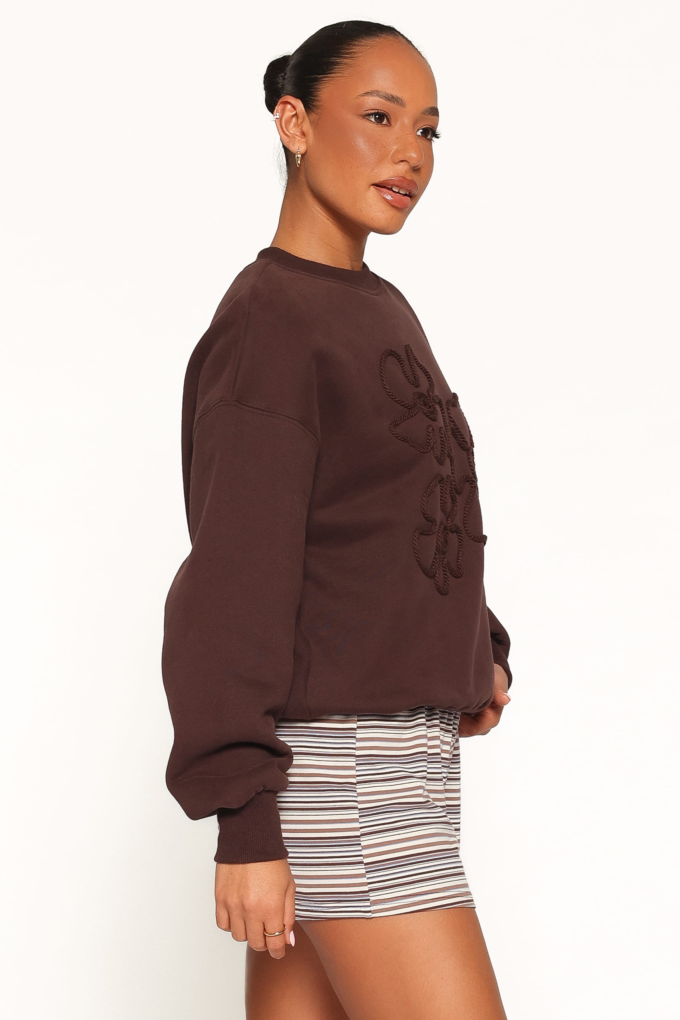 OUTERWEAR Harlie Embroidered Sweatshirt - Chocolate Brown