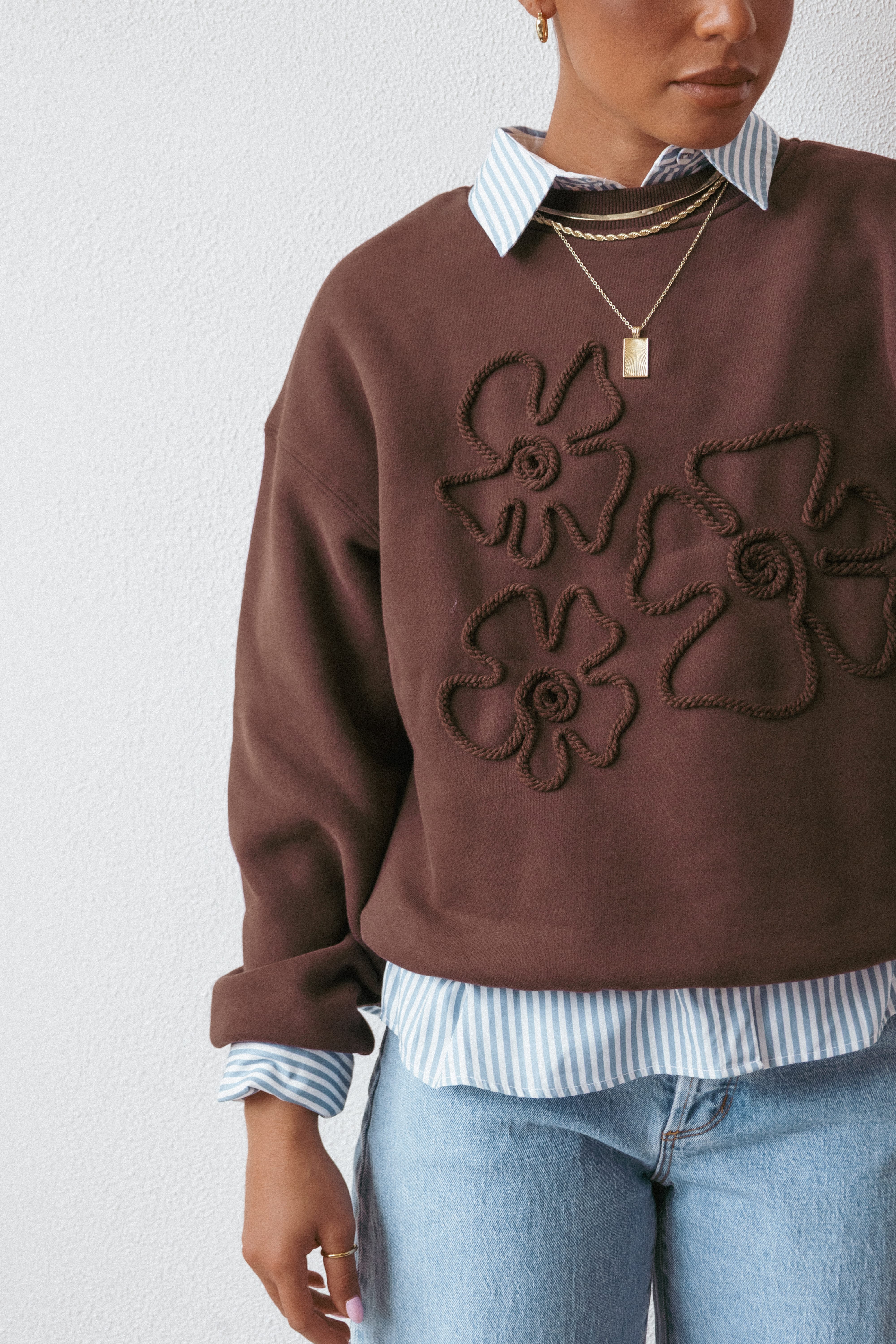 OUTERWEAR Harlie Embroidered Sweatshirt - Chocolate Brown