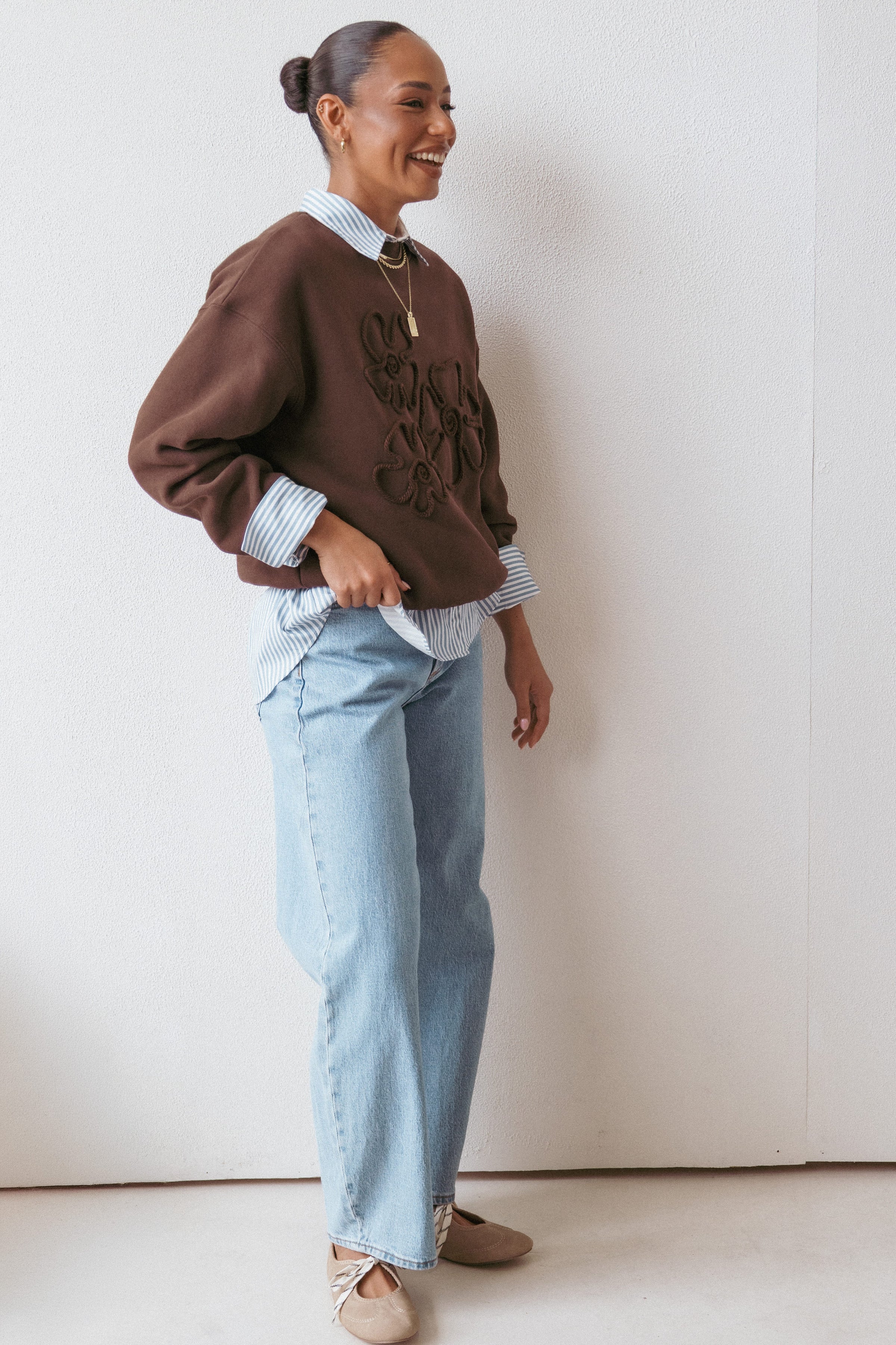 OUTERWEAR Harlie Embroidered Sweatshirt - Chocolate Brown