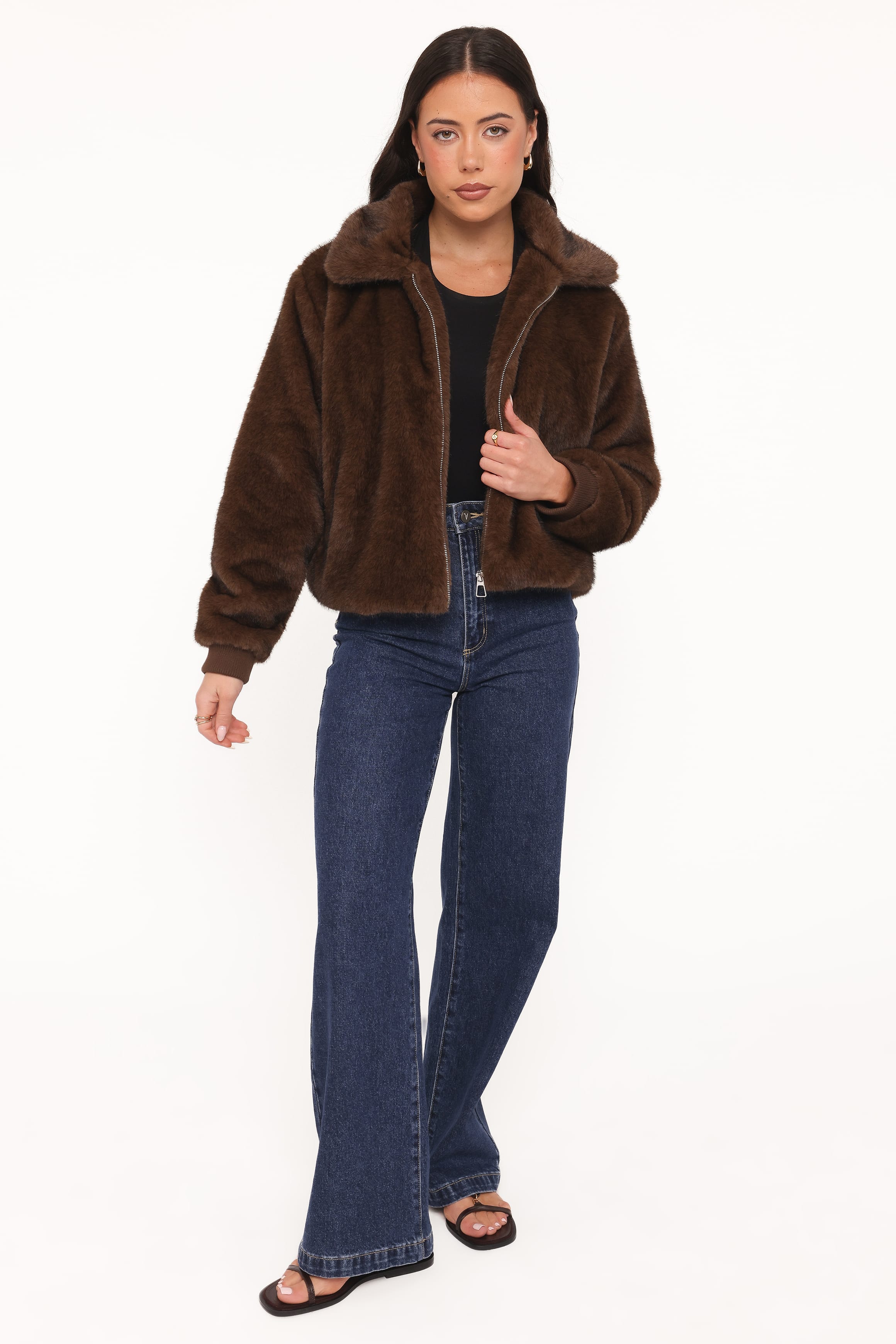 OUTERWEAR Jenna Faux Fur Bomber Jacket - Espresso