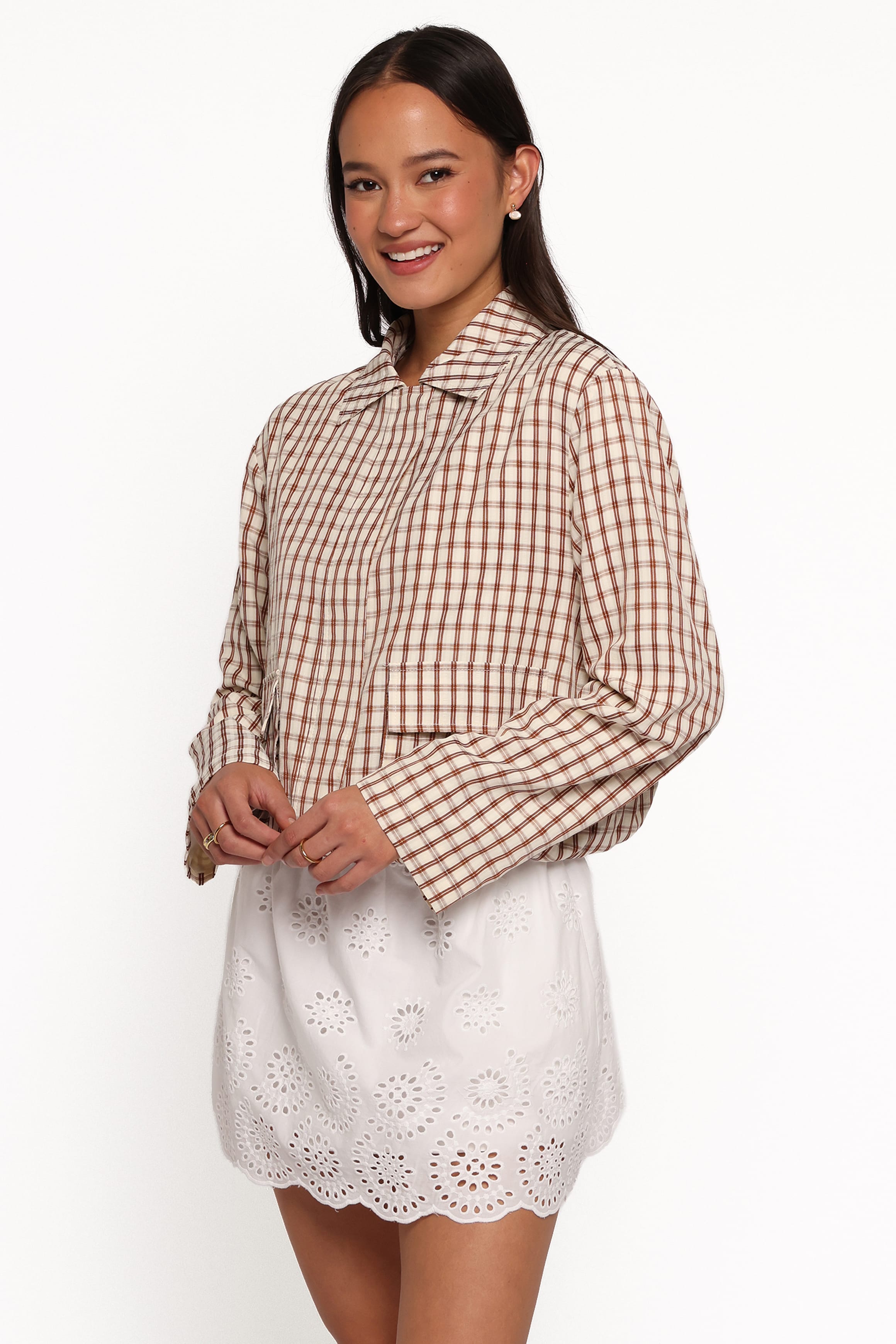 OUTERWEAR Julie Bubble Hem Jacket - Brown Gingham