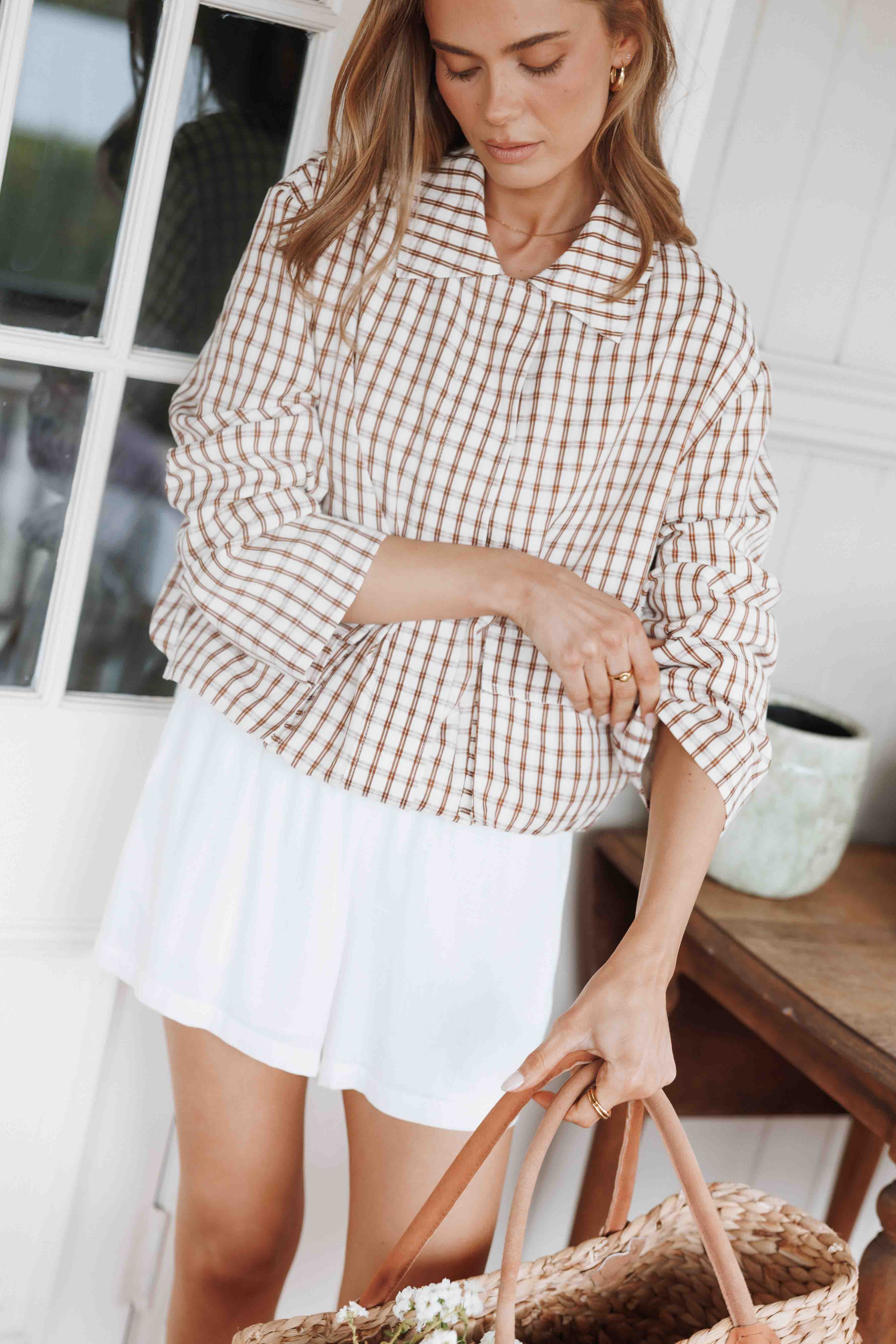 OUTERWEAR Julie Bubble Hem Jacket - Brown Gingham
