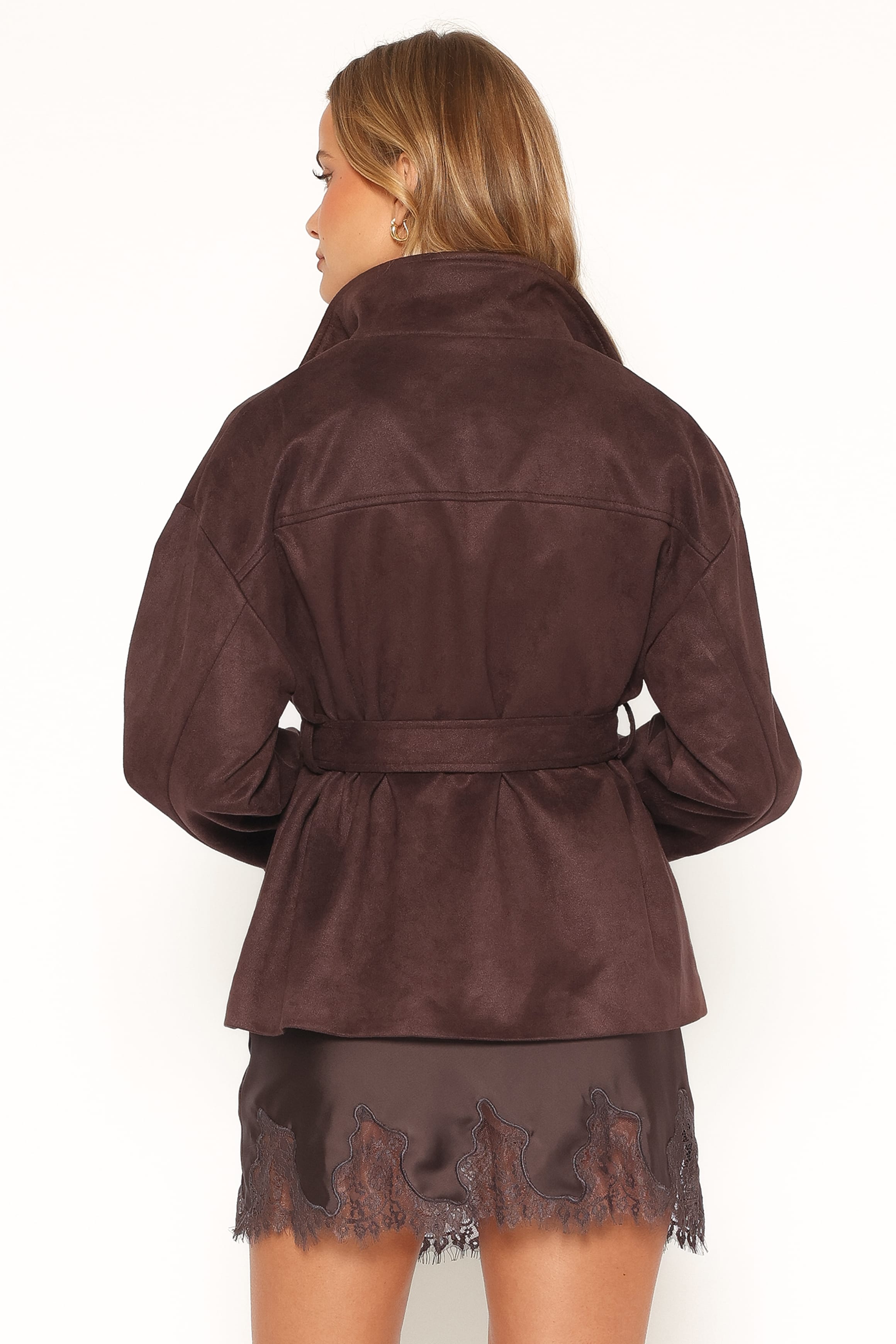 OUTERWEAR Kahlia Funnel Neck Jacket - Espresso Suede