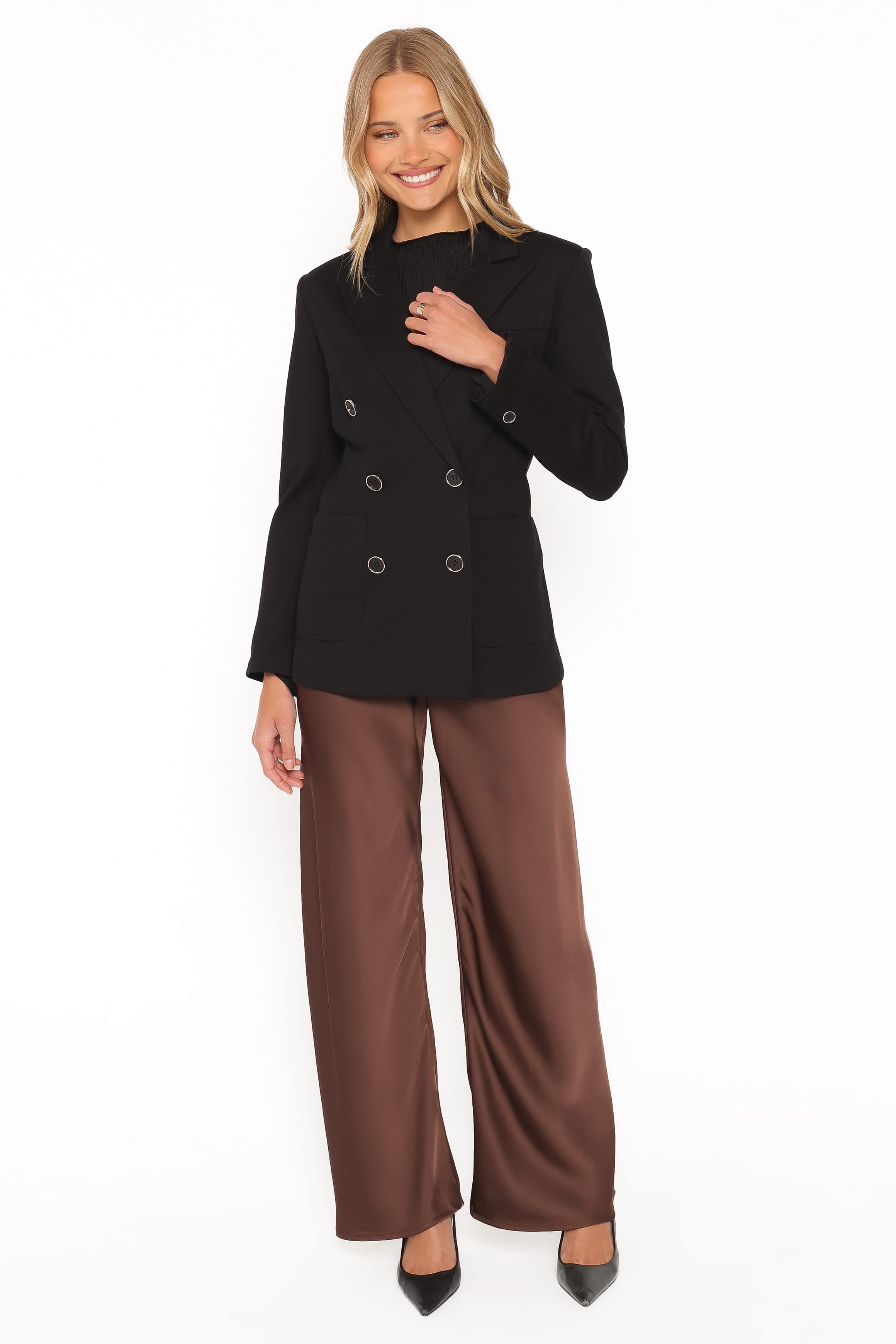 OUTERWEAR Lucinda Double Breasted Blazer - Black Ponte