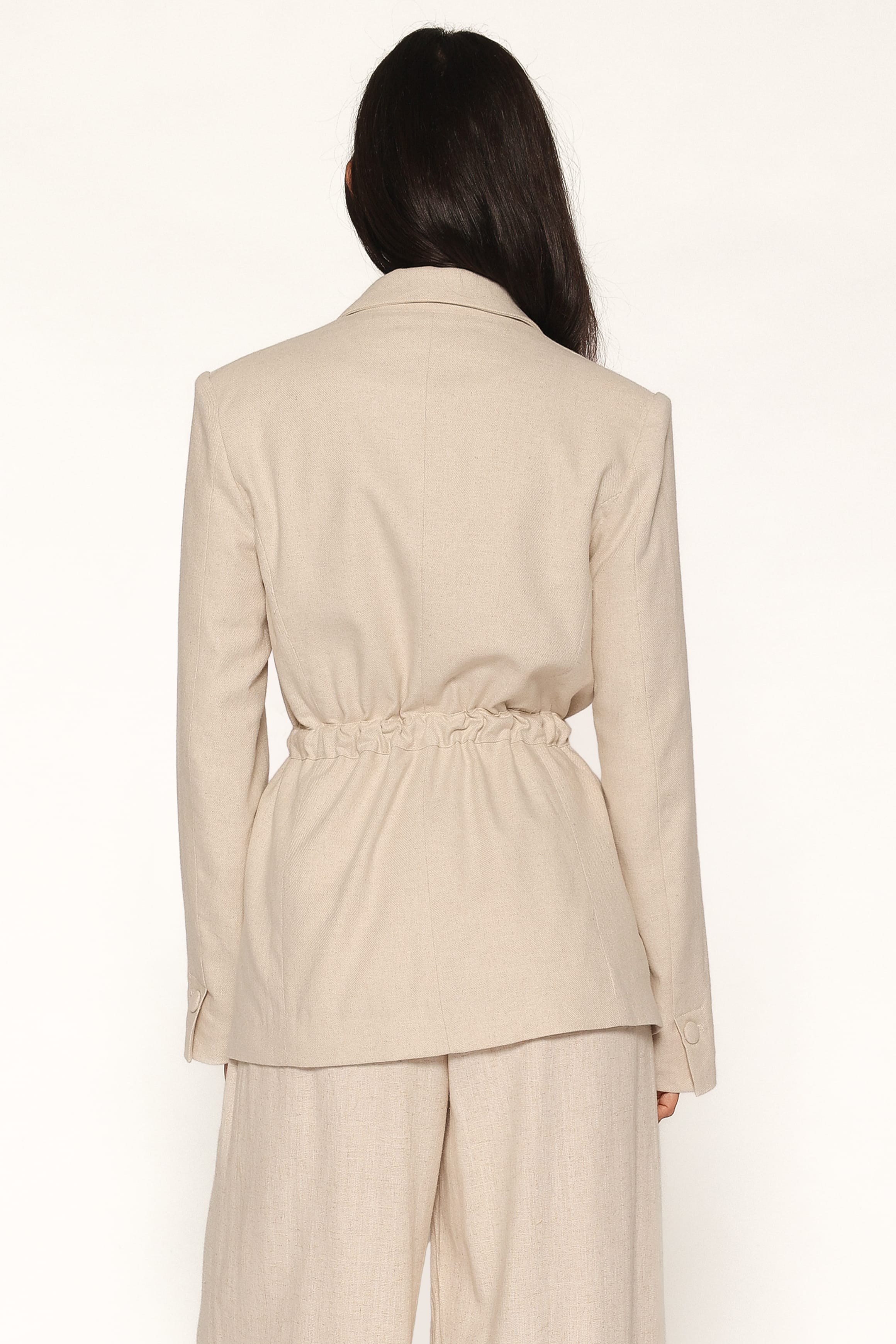 OUTERWEAR Merla Drawcord Waist Fitted Blazer - Oatmeal
