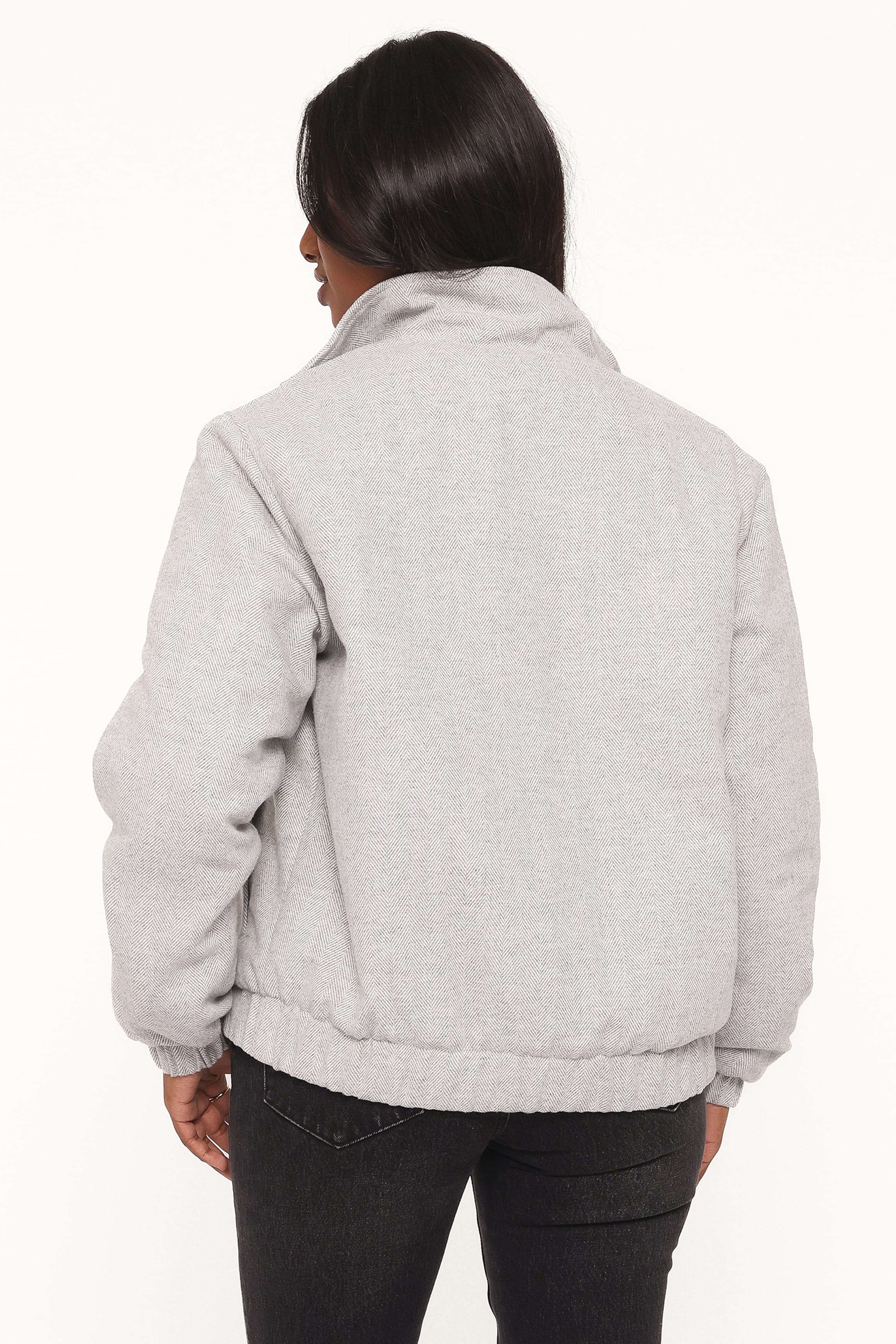 OUTERWEAR Peyton Funnel Neck Bomber Jacket - Grey Herringbone