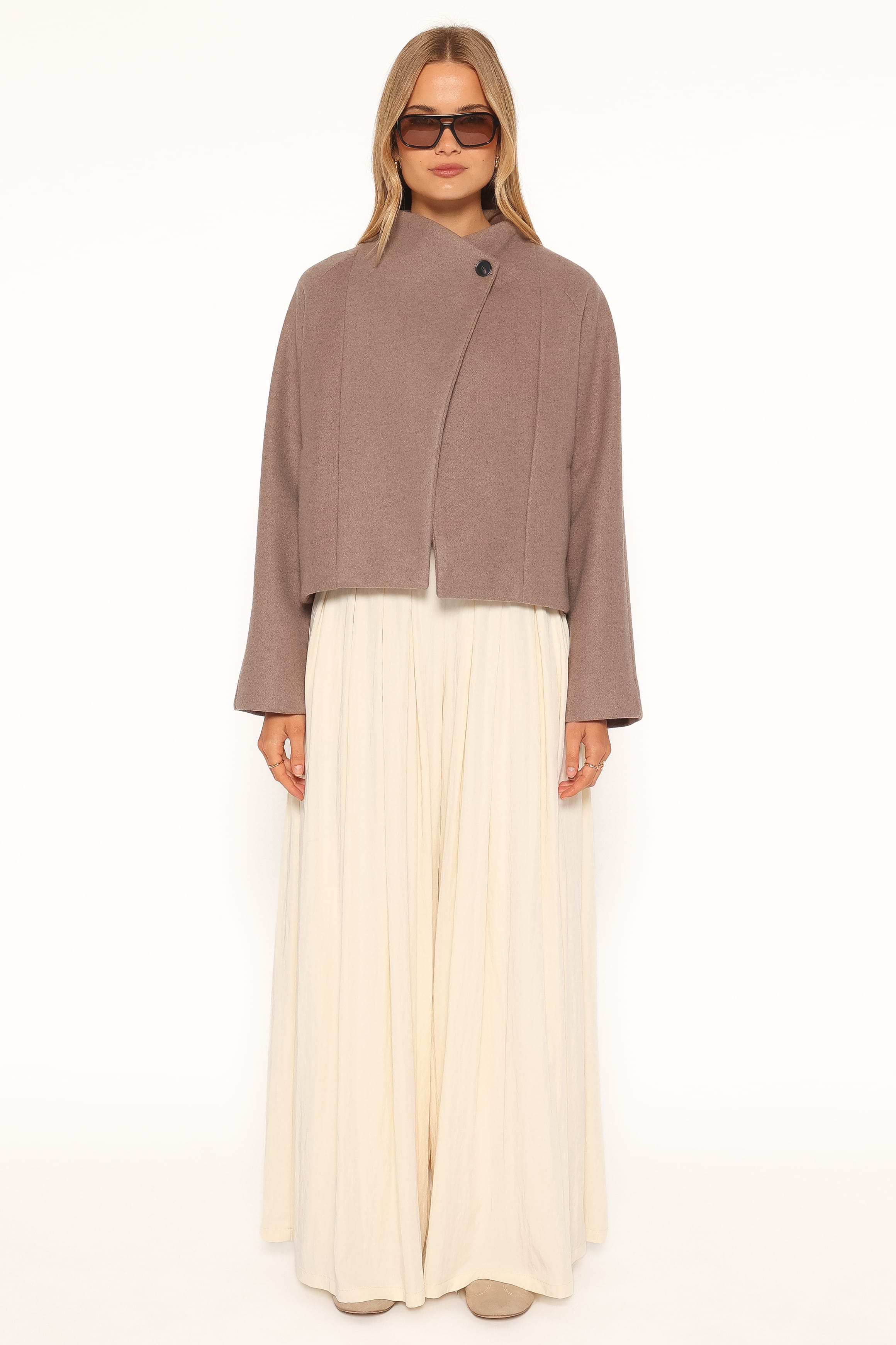 OUTERWEAR Suki Funnel Neck Crop Jacket - Mocha Brown