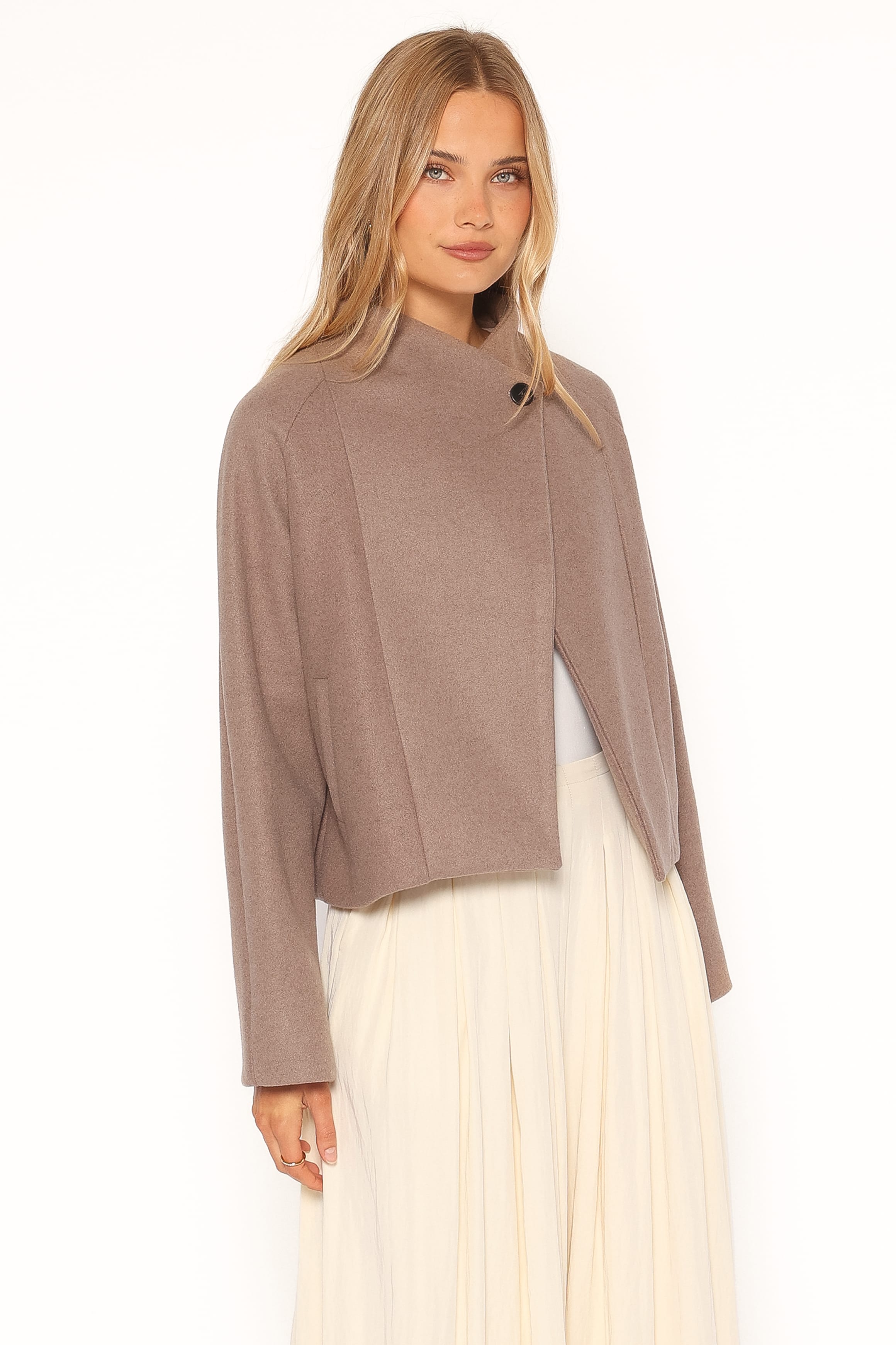 OUTERWEAR Suki Funnel Neck Crop Jacket - Mocha Brown