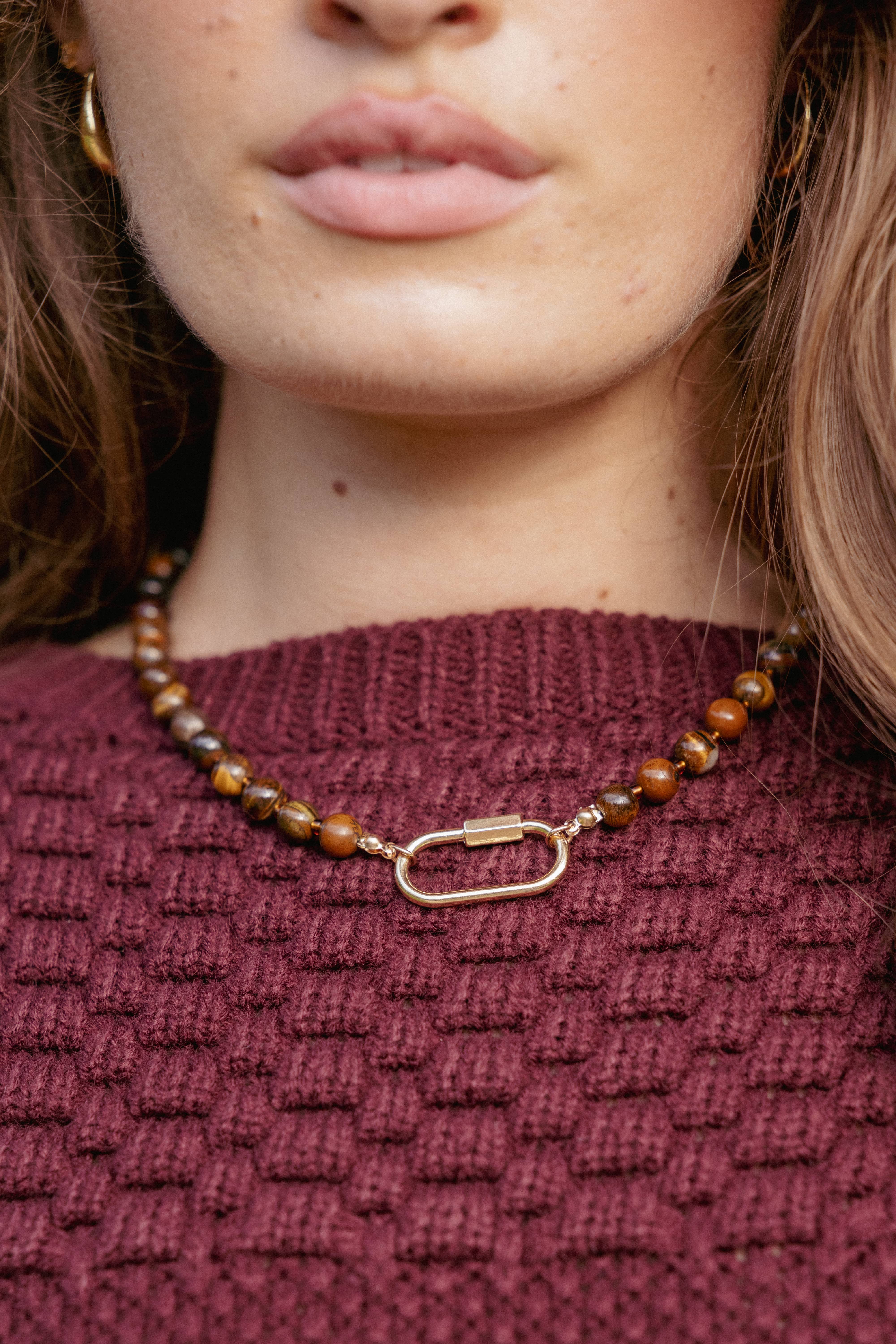 ACCESSORIES Ashtyn Beaded Gold Clasp Necklace - Brown