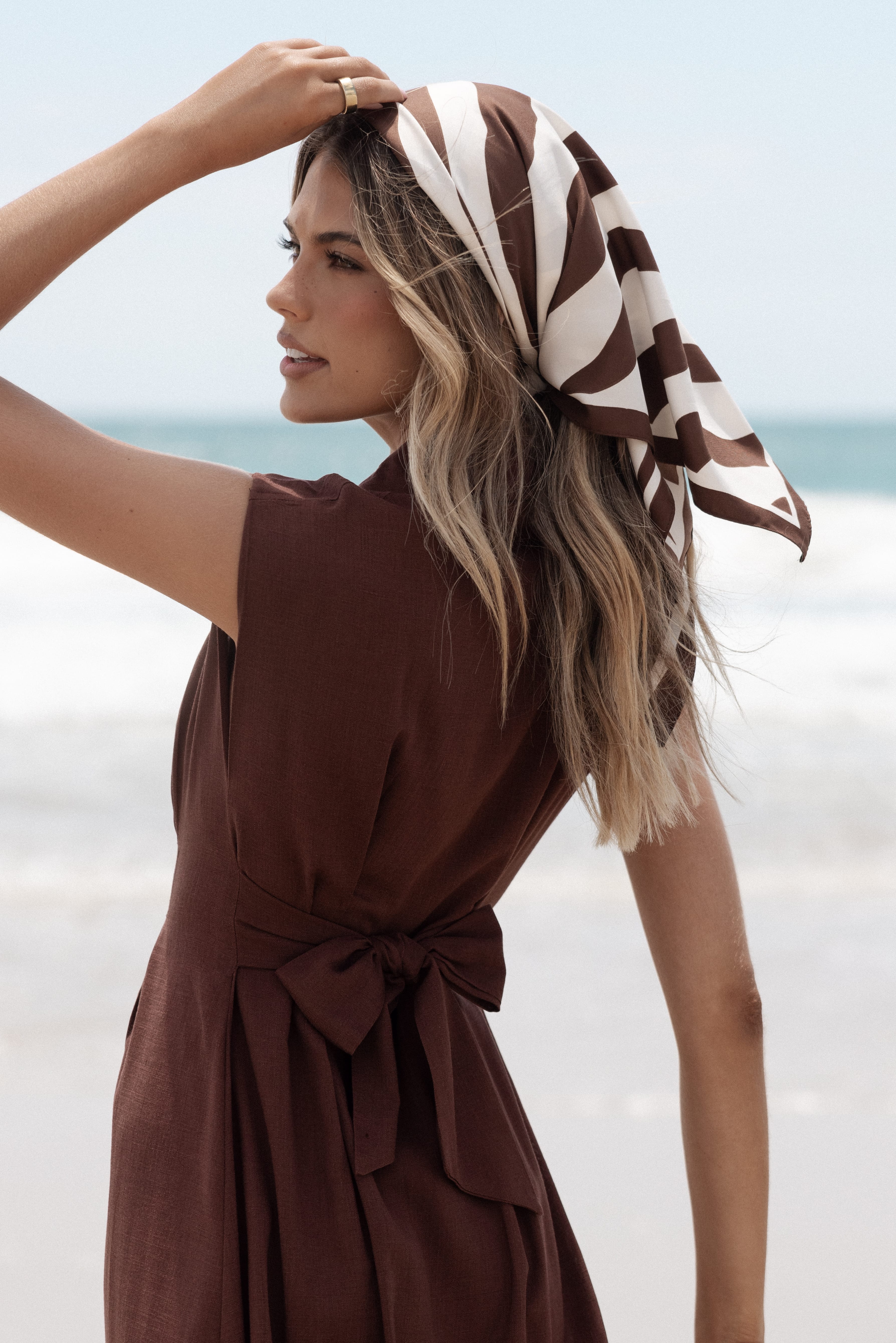 ACCESSORIES Lara Hair Scarf - Chocolate/White