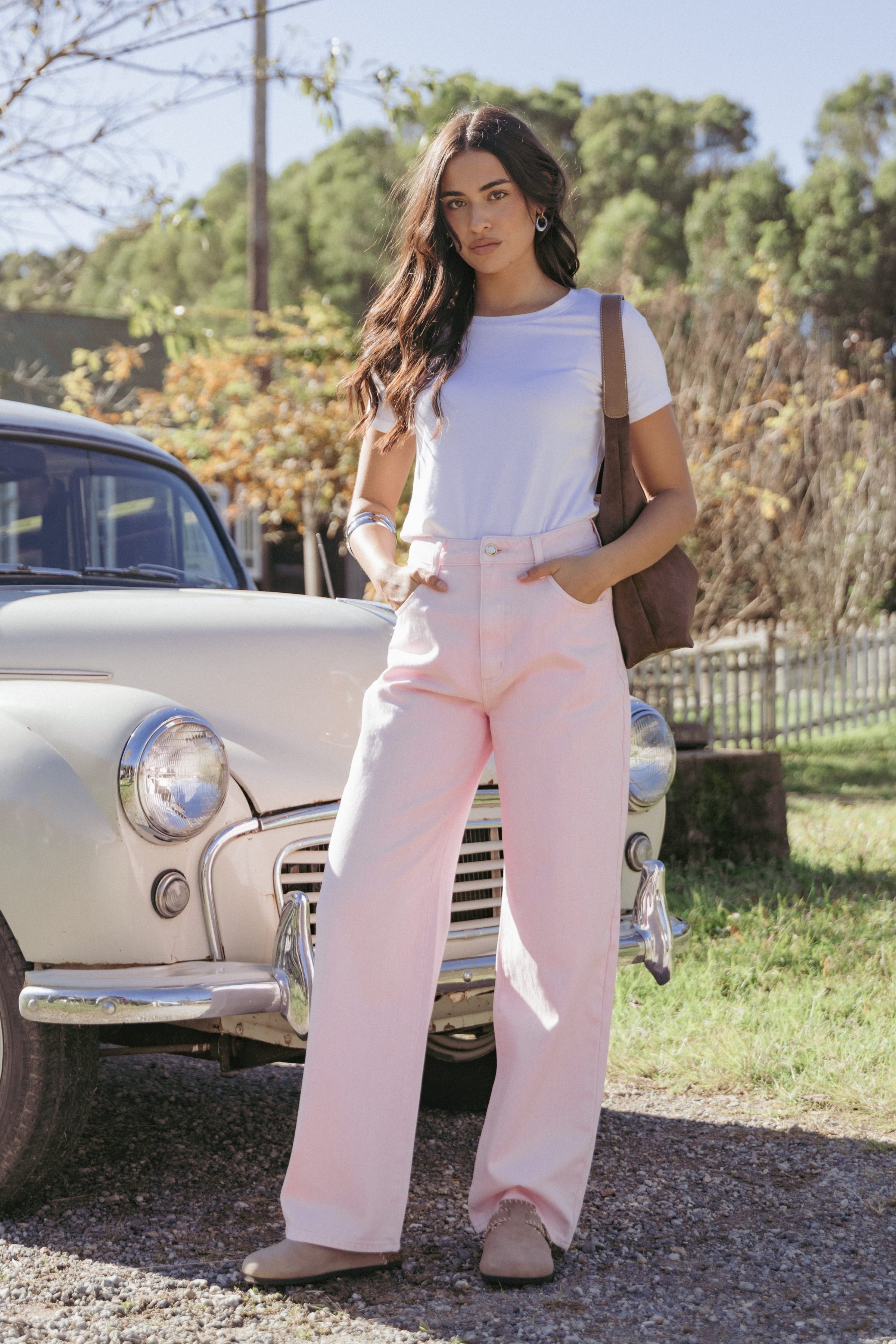 BOTTOMS Ailis Wide Leg Jean - Dusty Pink