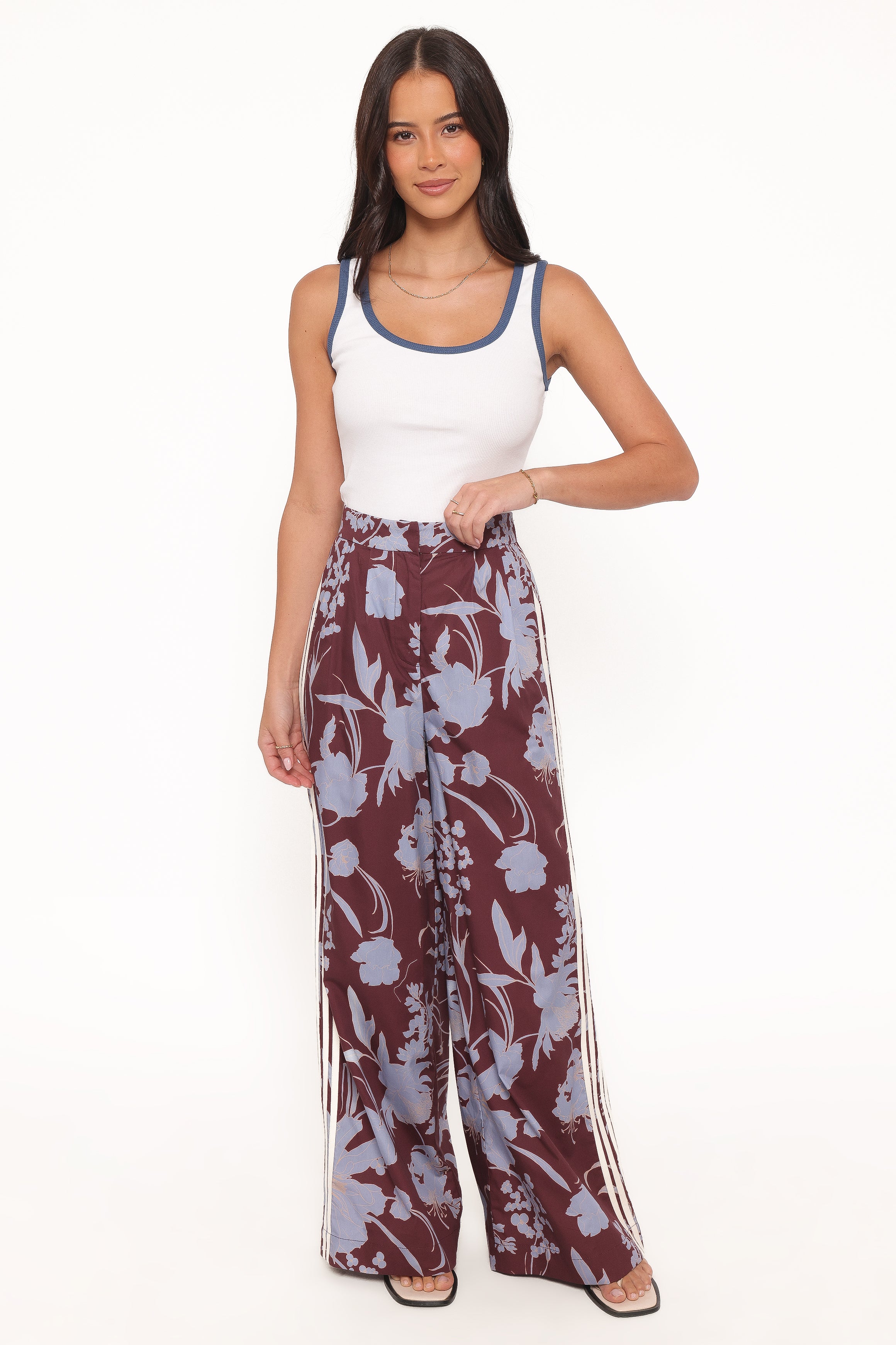 BOTTOMS Aine Wide Leg Tailored Pant - Burgundy Floral