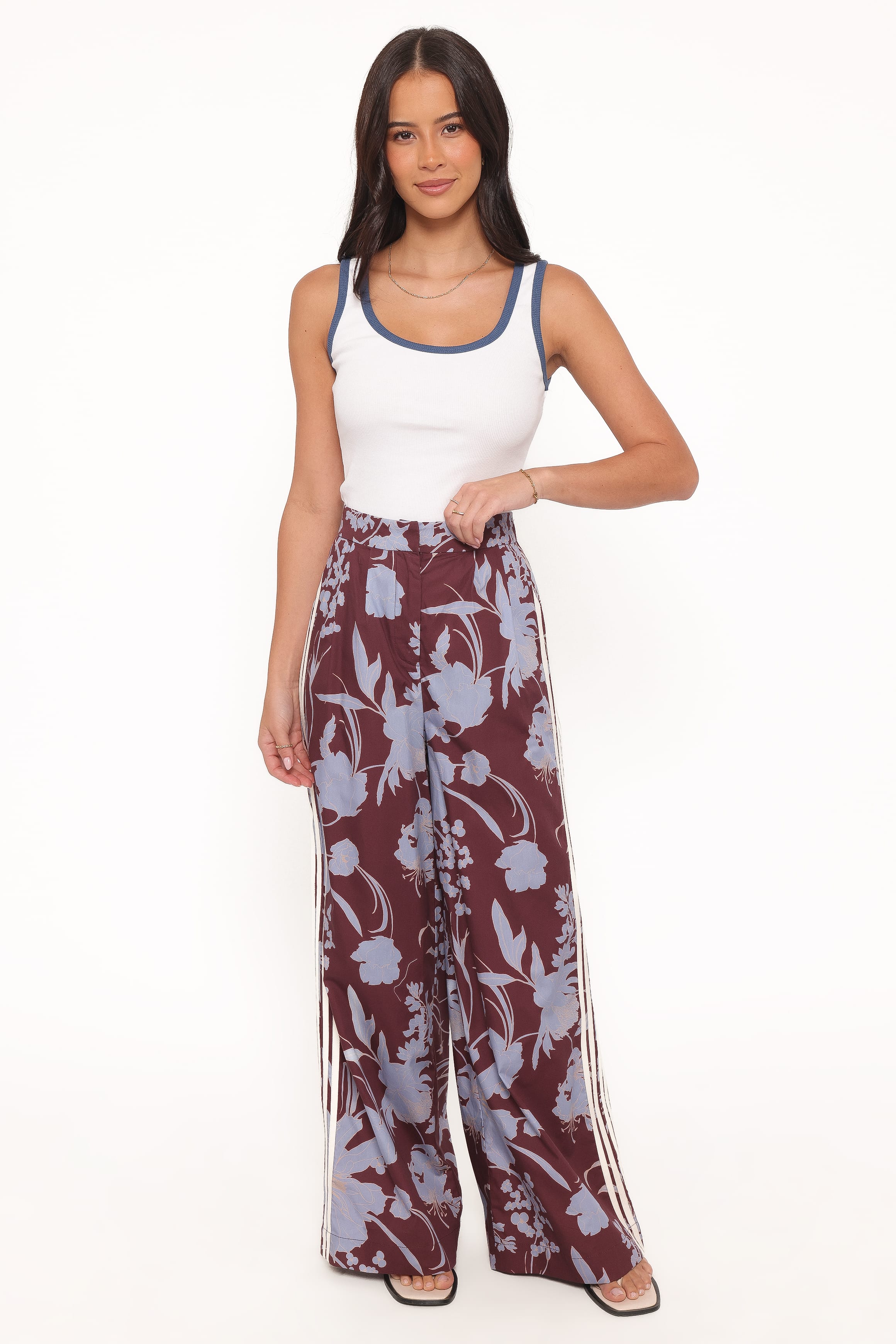 BOTTOMS Aine Wide Leg Tailored Pant - Burgundy Floral