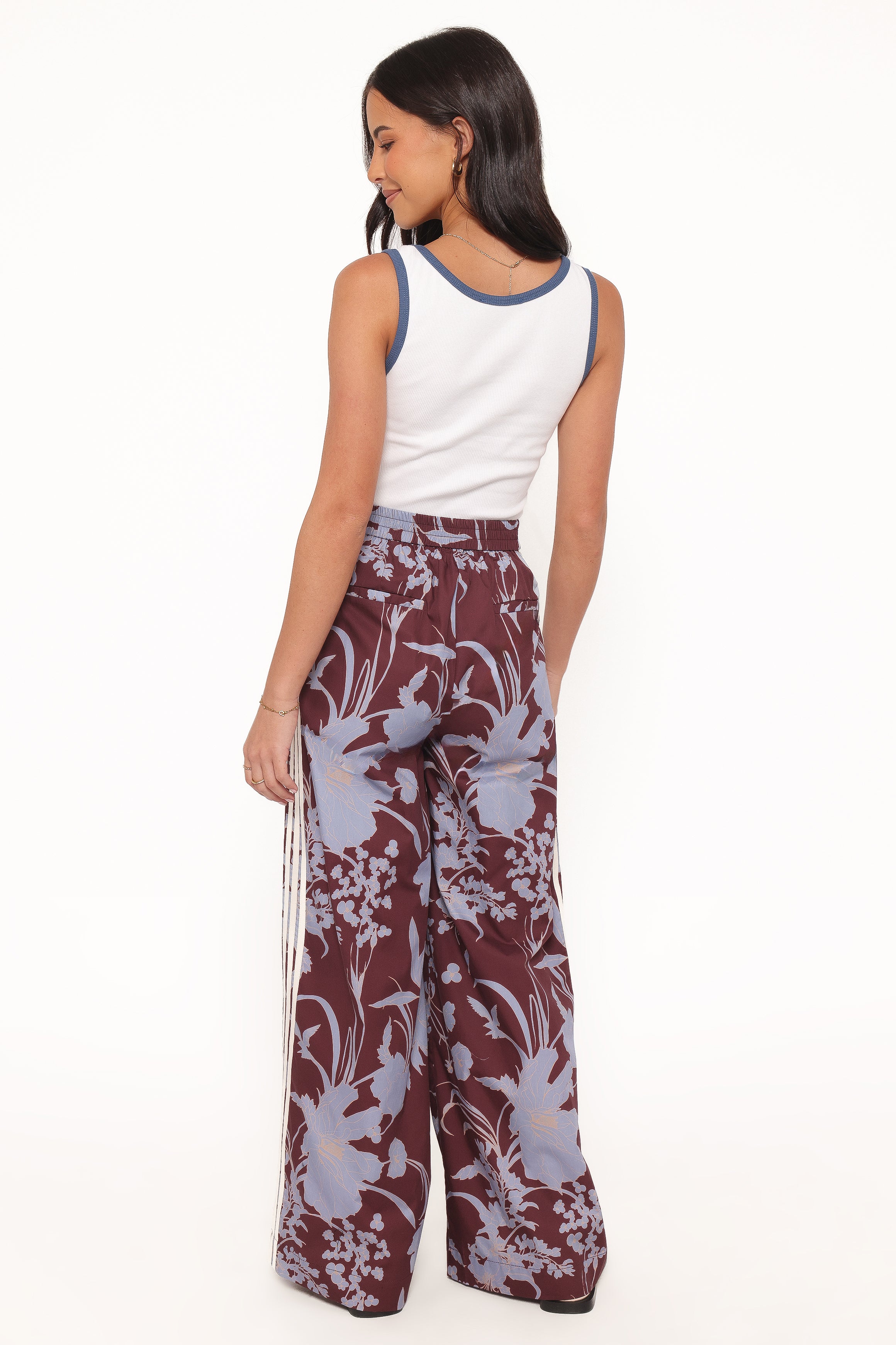 BOTTOMS Aine Wide Leg Tailored Pant - Burgundy Floral