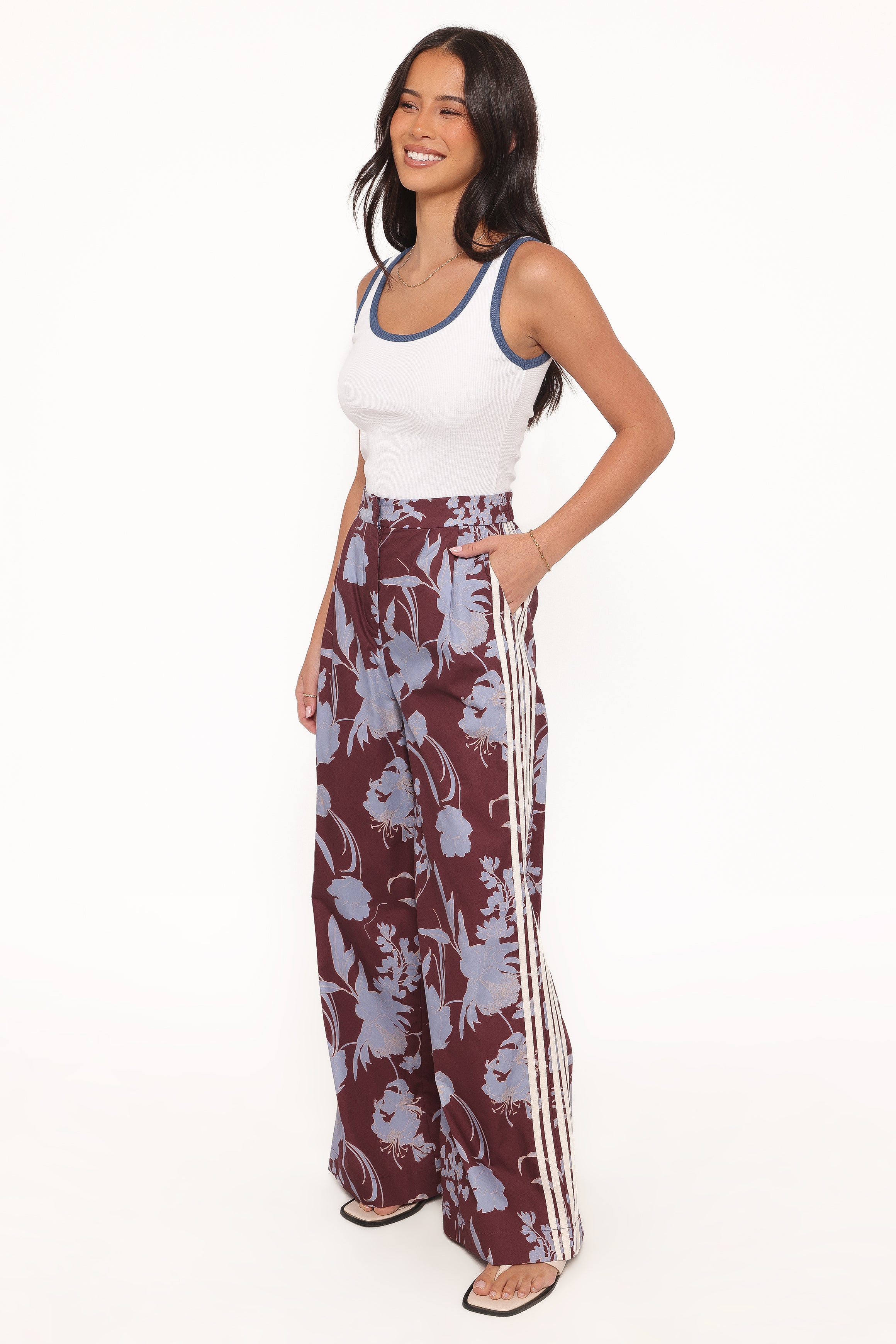 BOTTOMS Aine Wide Leg Tailored Pant - Burgundy Floral