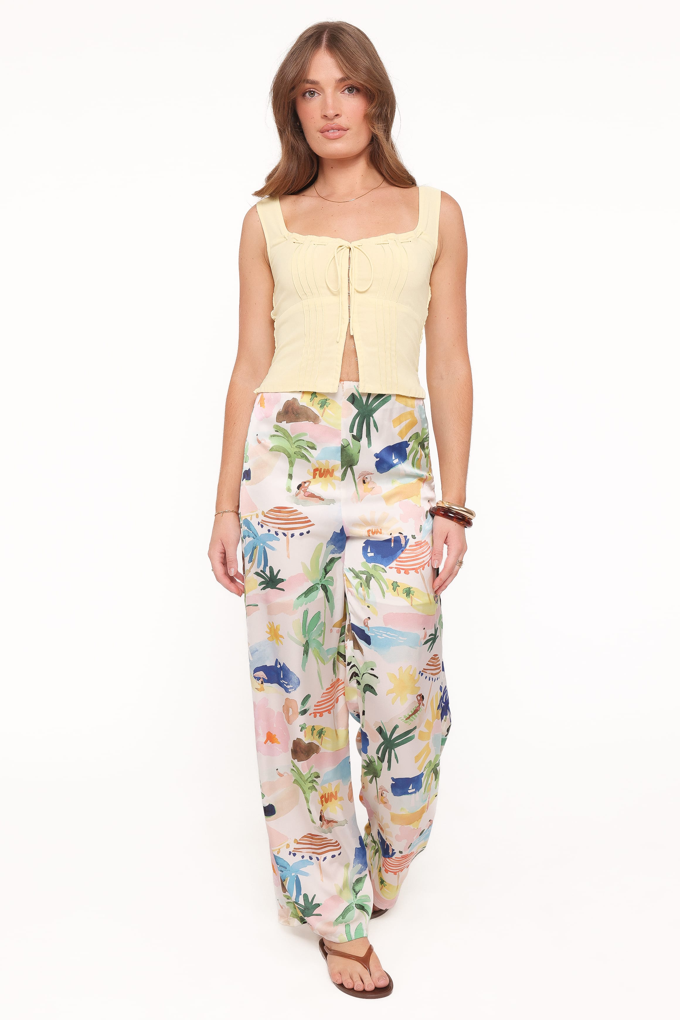 BOTTOMS Alba Wide Leg Pant - Cream Resort Isle