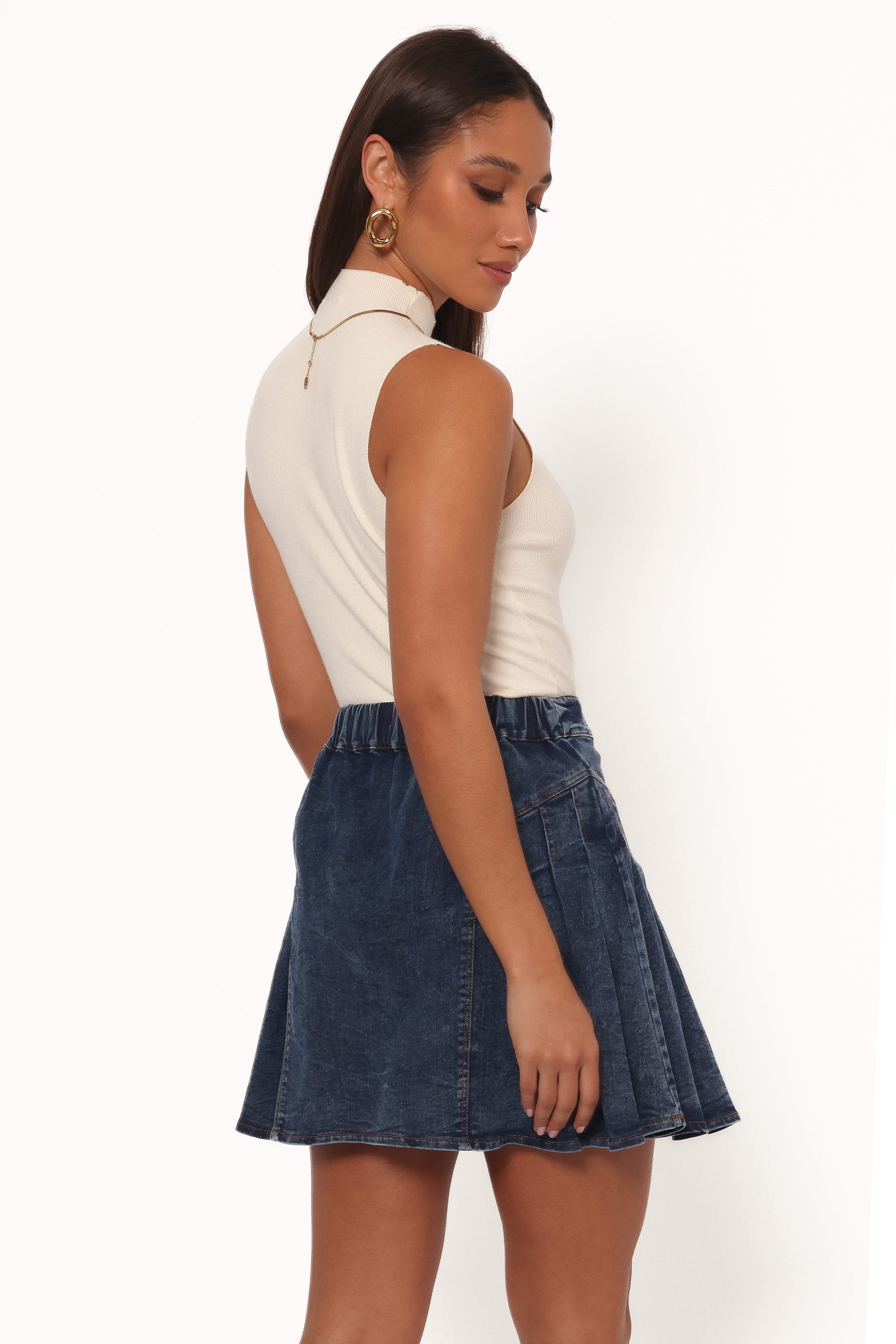 BOTTOMS Alek Pleated Mini Skirt - Mid Wash Denim