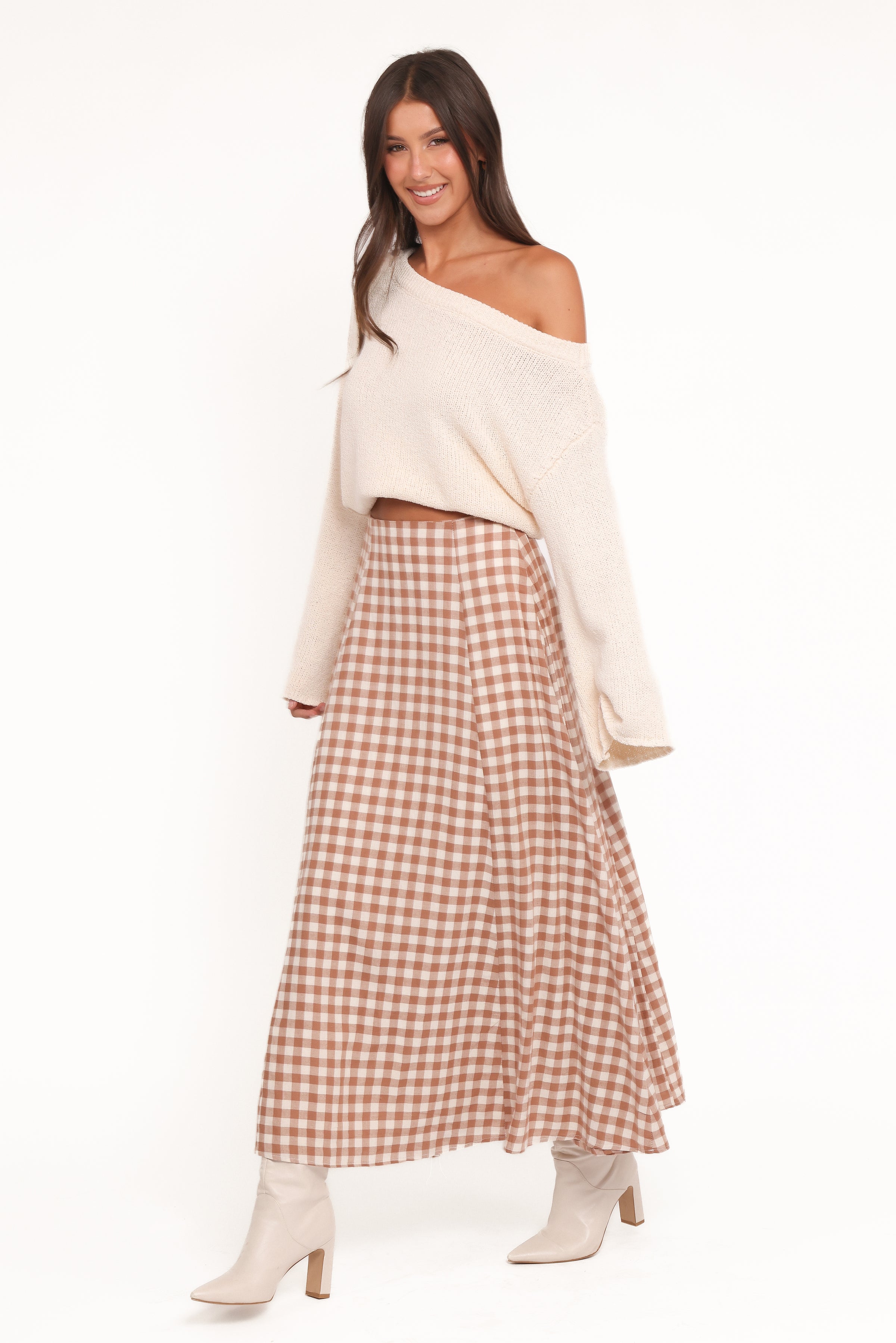 BOTTOMS Alexander Maxi Skirt - Tan Gingham