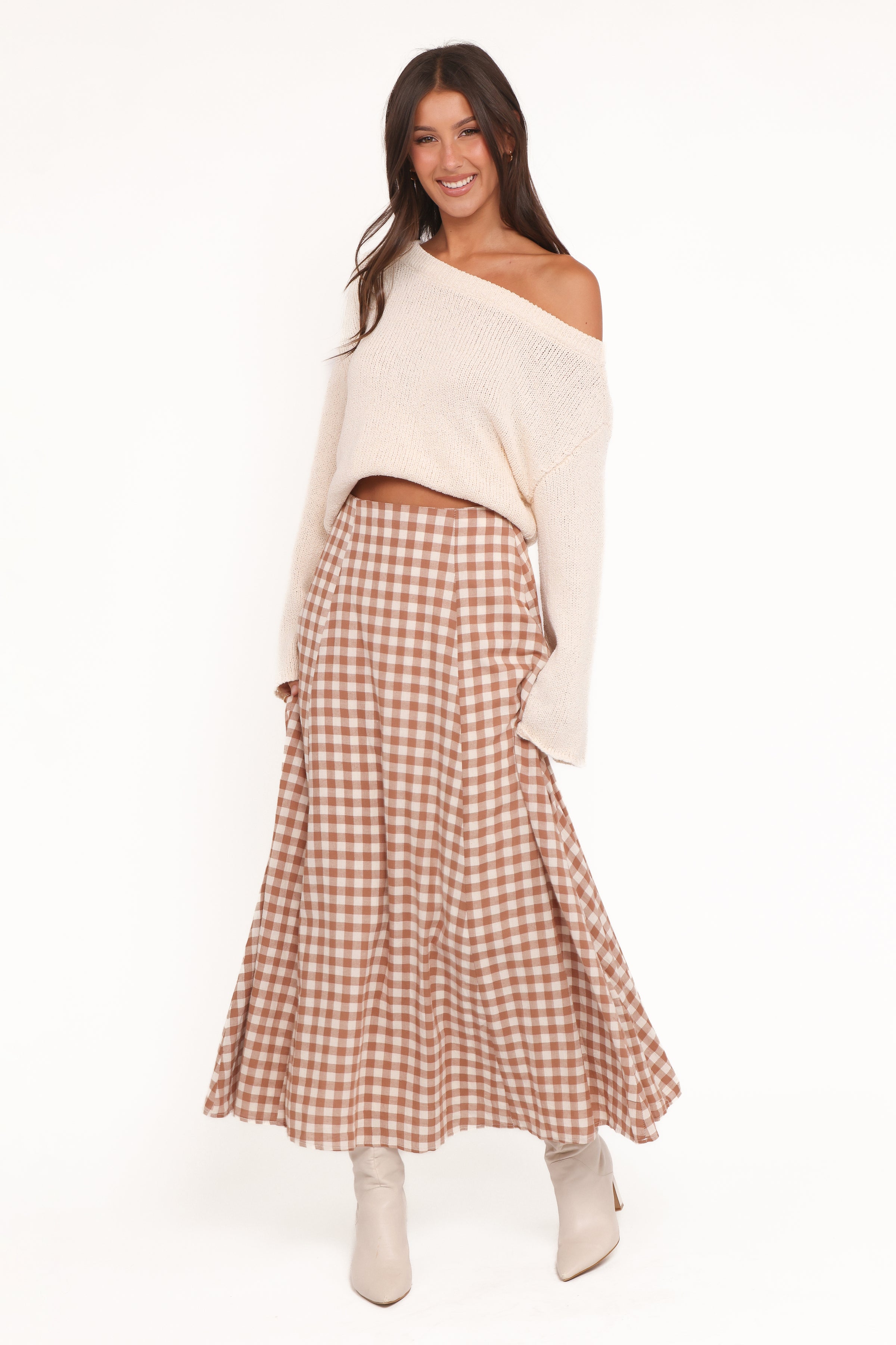 BOTTOMS Alexander Maxi Skirt - Tan Gingham