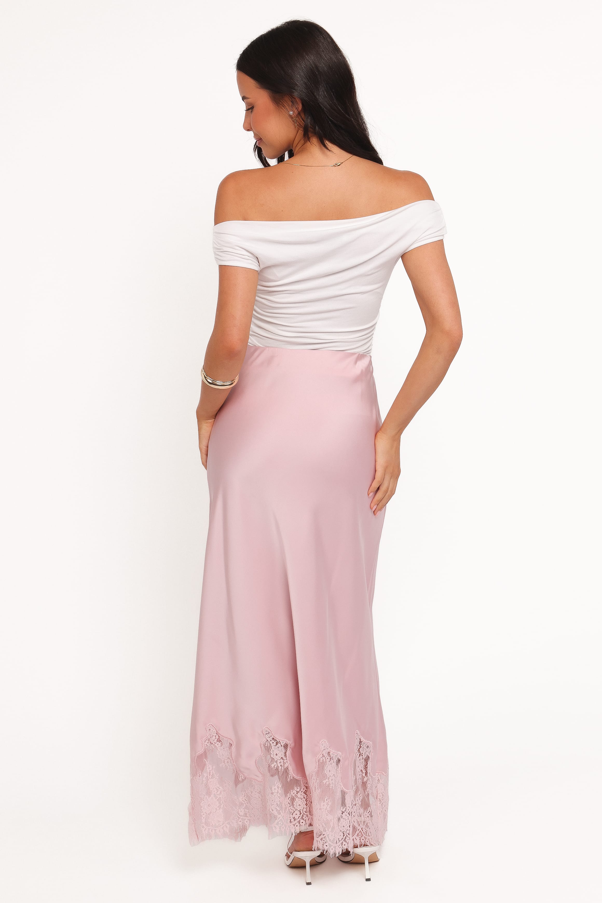 BOTTOMS Alira Lace Trim Midi Skirt - Pale Pink