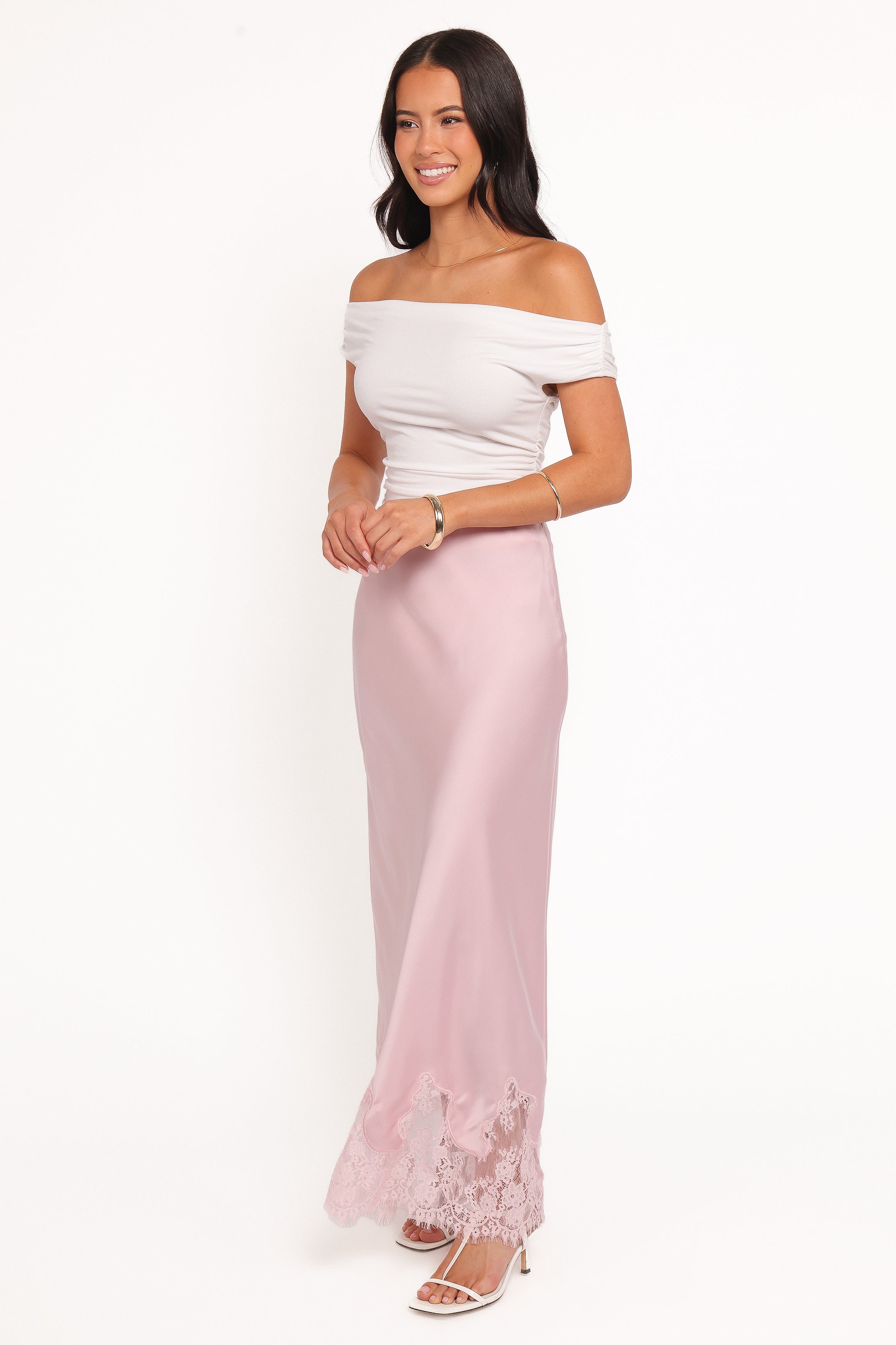 BOTTOMS Alira Lace Trim Midi Skirt - Pale Pink