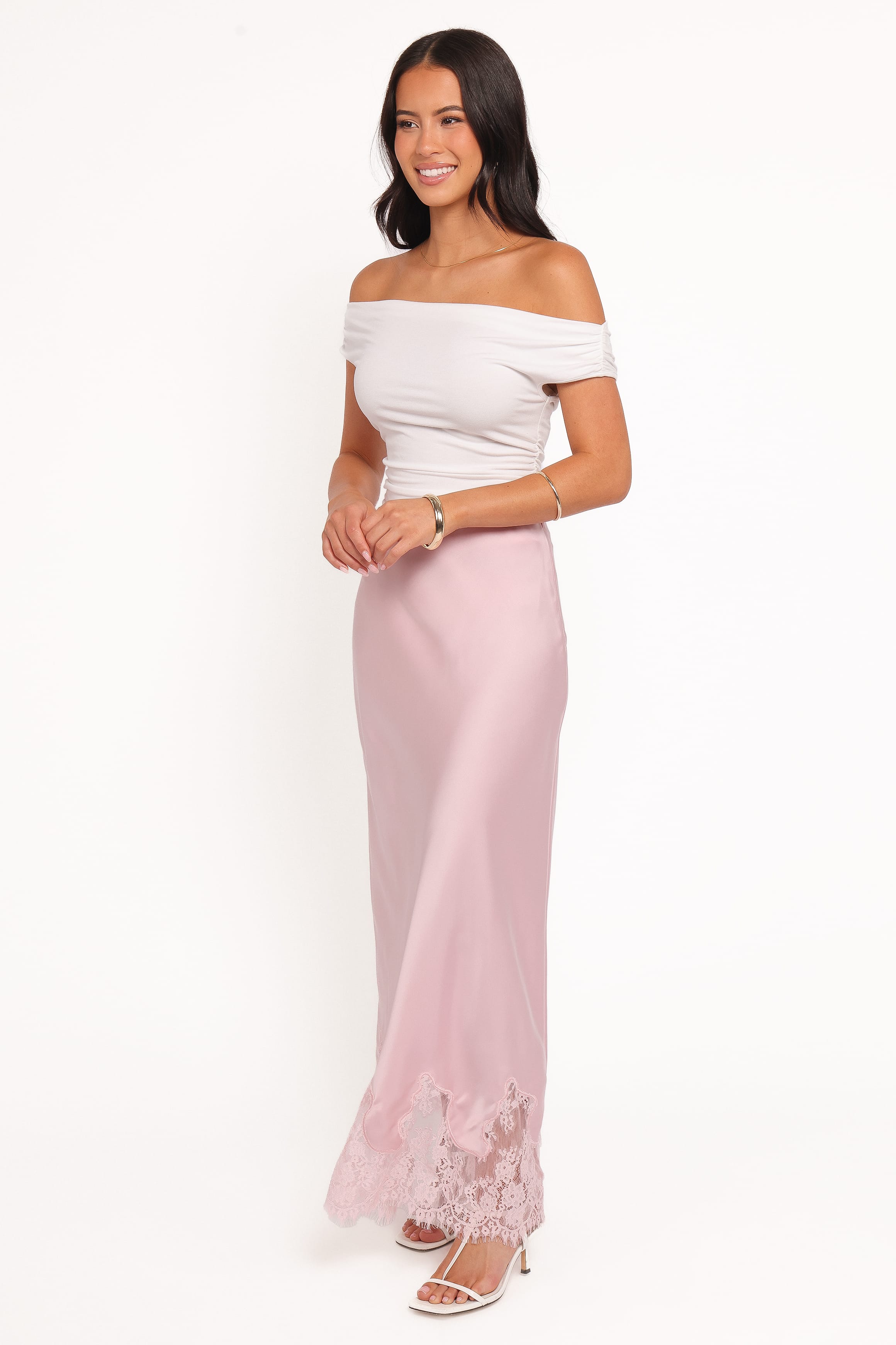 BOTTOMS Alira Lace Trim Midi Skirt - Pale Pink