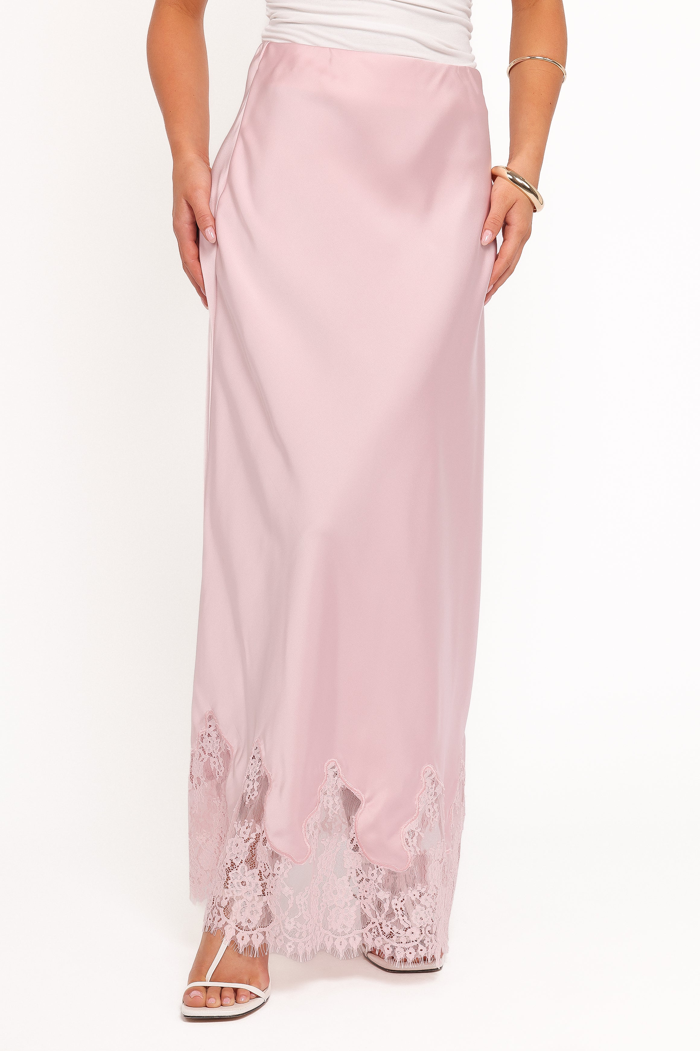 BOTTOMS Alira Lace Trim Midi Skirt - Pale Pink