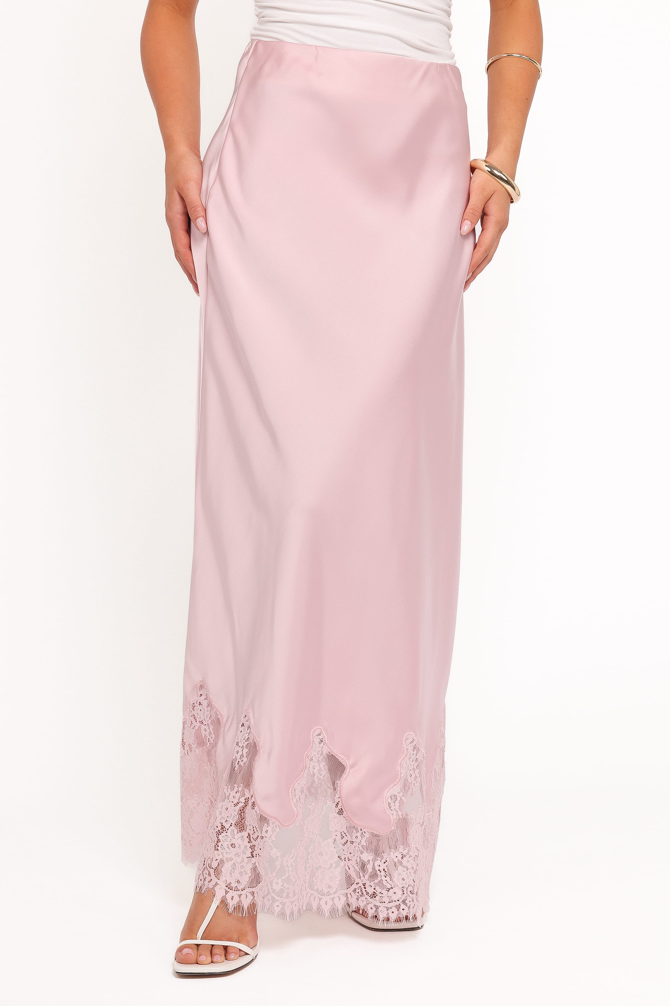 BOTTOMS Alira Lace Trim Midi Skirt - Pale Pink