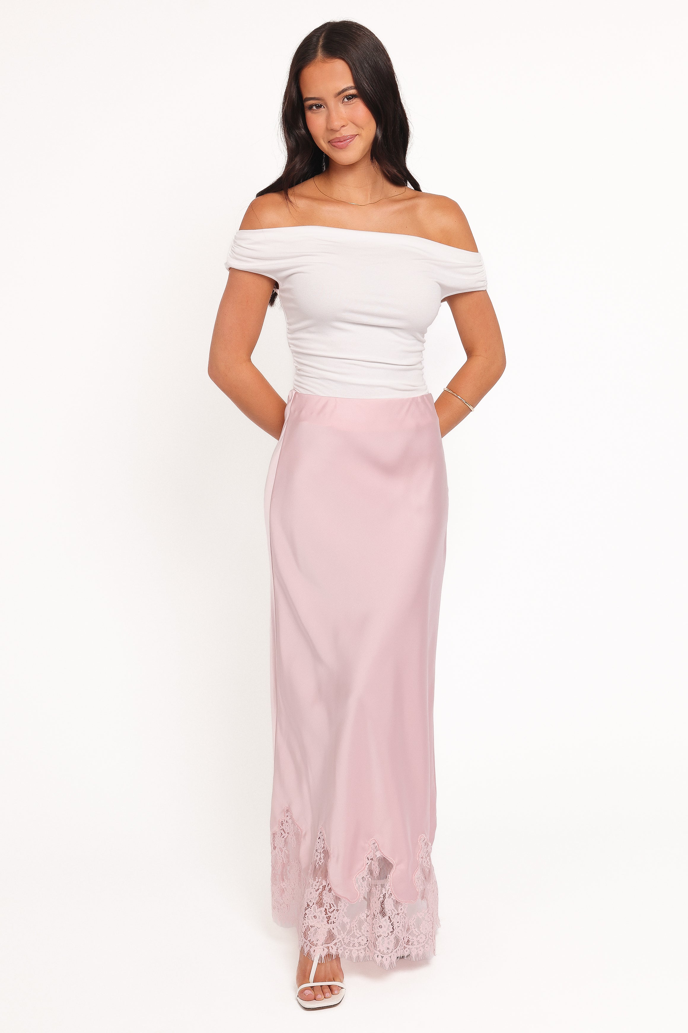 BOTTOMS Alira Lace Trim Midi Skirt - Pale Pink