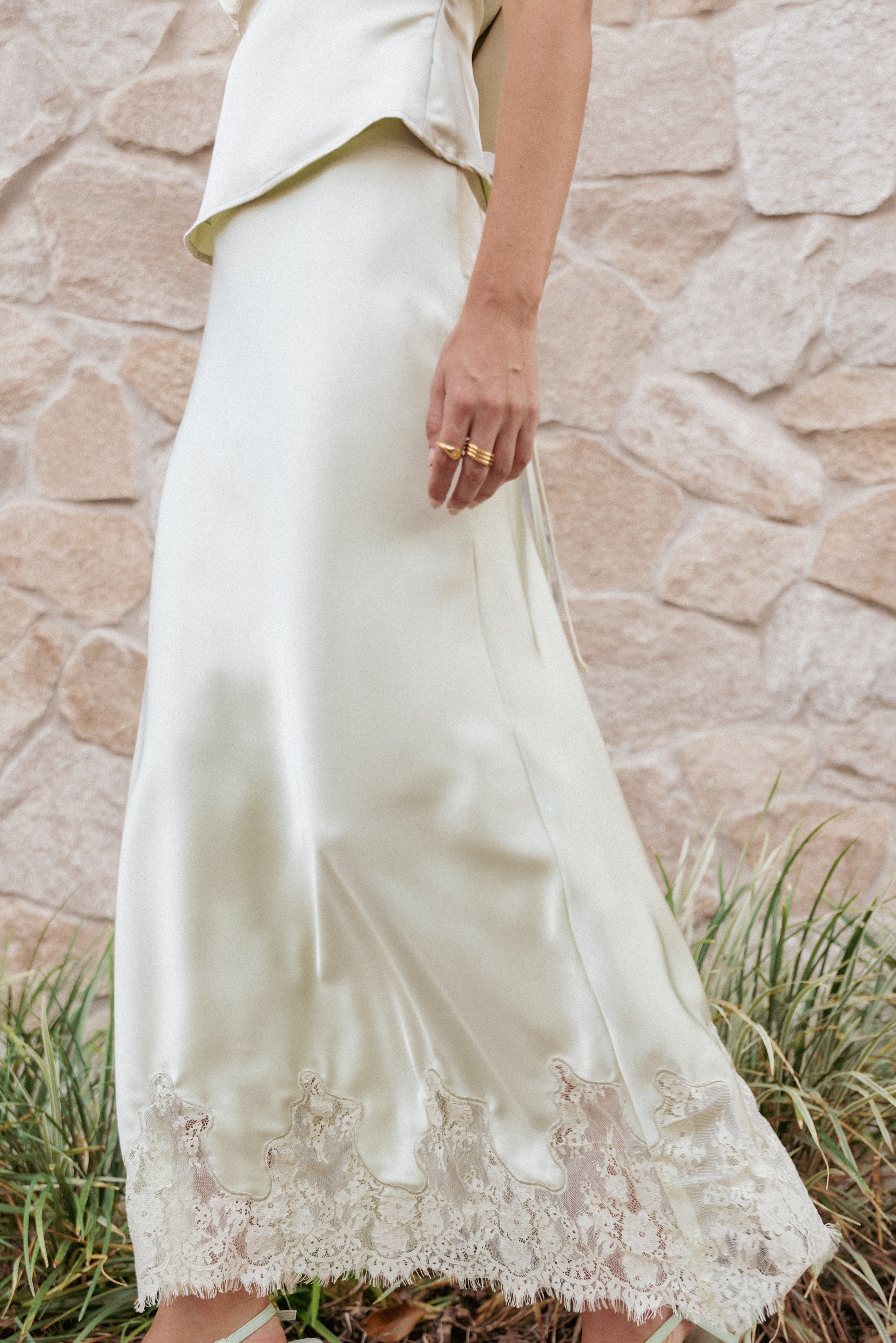 BOTTOMS Alira Lace Trim Midi Skirt - Sage