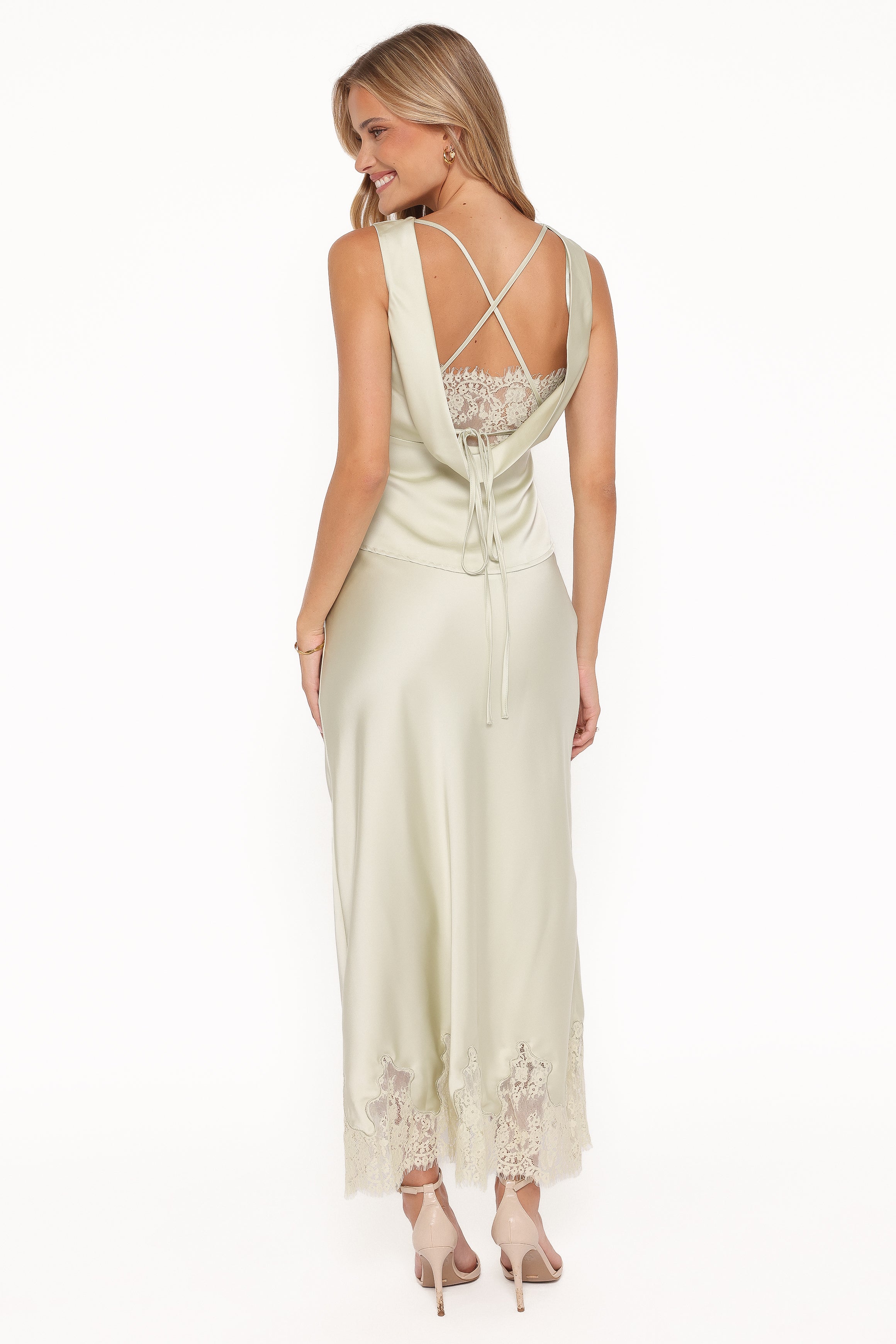 BOTTOMS Alira Lace Trim Midi Skirt - Sage