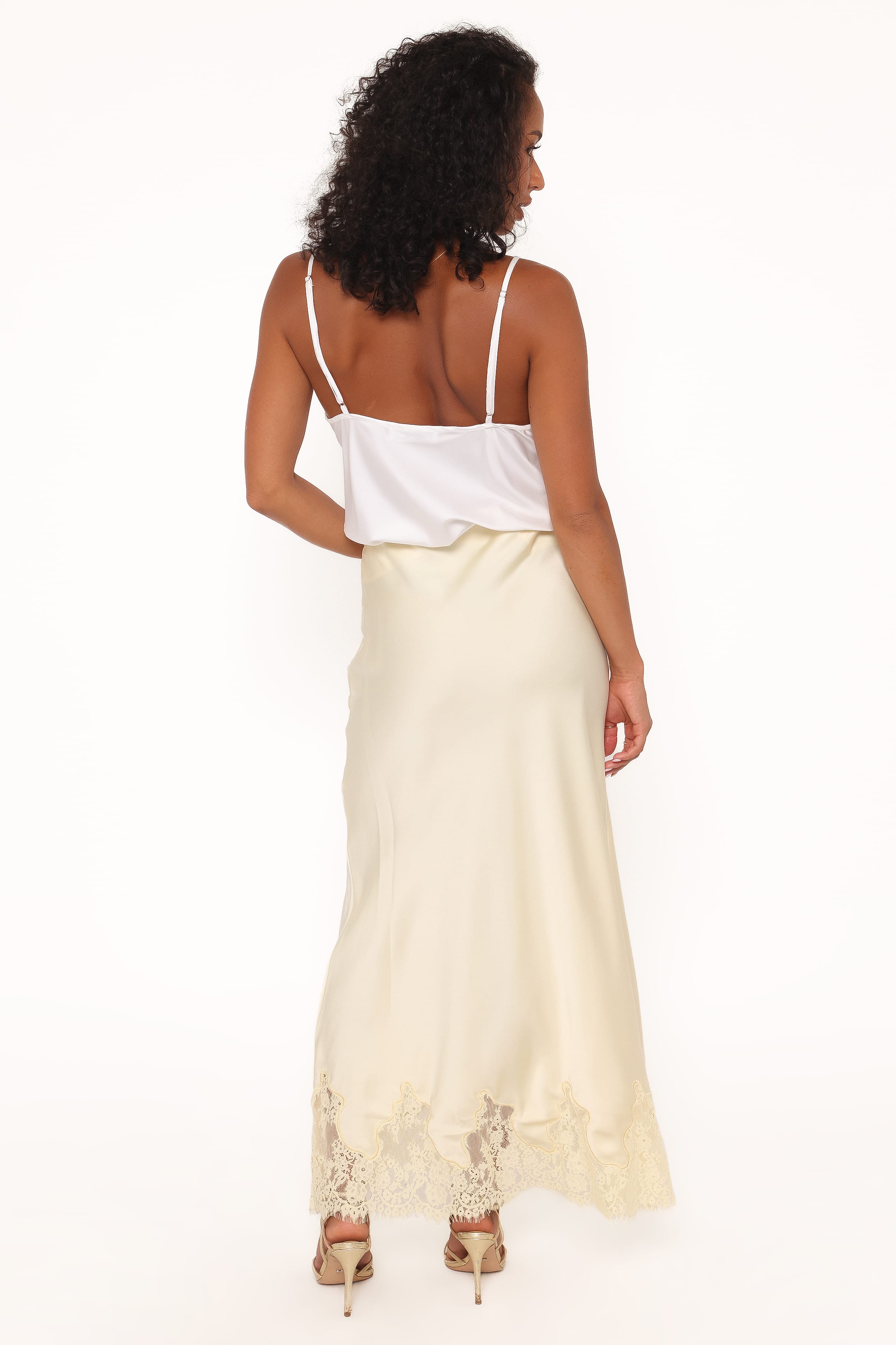 BOTTOMS Alira Lace Trim Midi Skirt - Yellow