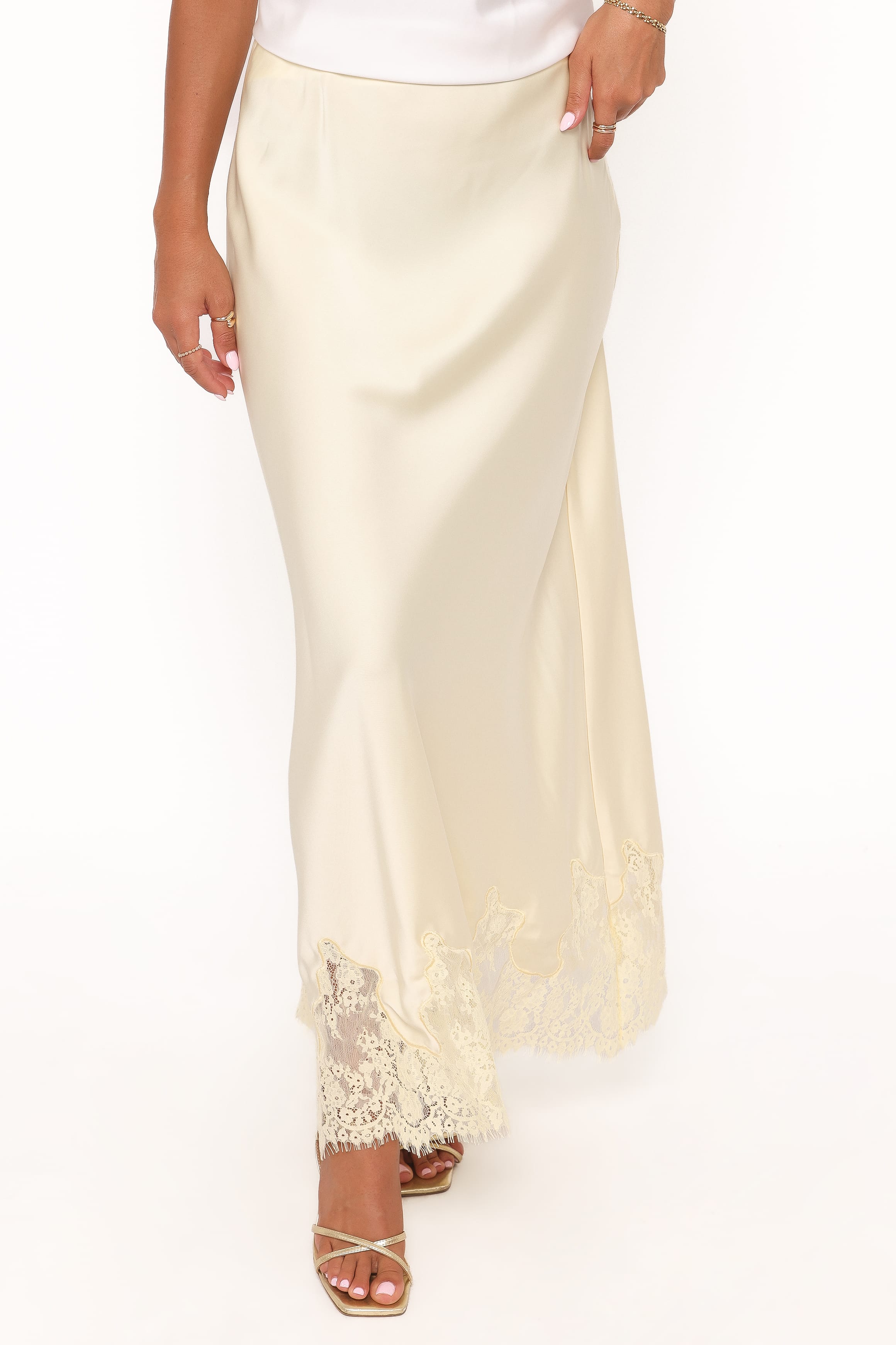 BOTTOMS Alira Lace Trim Midi Skirt - Yellow